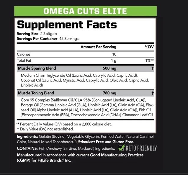 Omega Cuts Elite- Omega Fatty Acids & CLA for Muscle & Definition – 90 Softgels