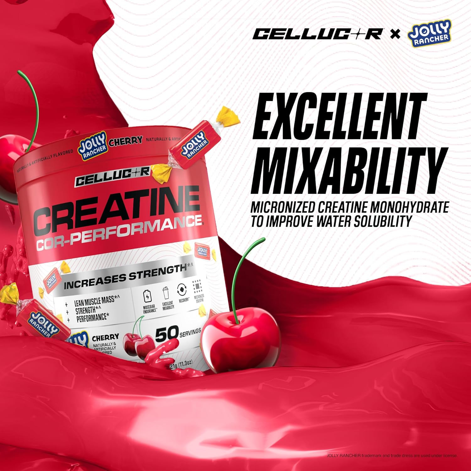 Creatine Powder, Jolly Rancher Cherry- Increases Strength, Lean Muscle Mass & En
