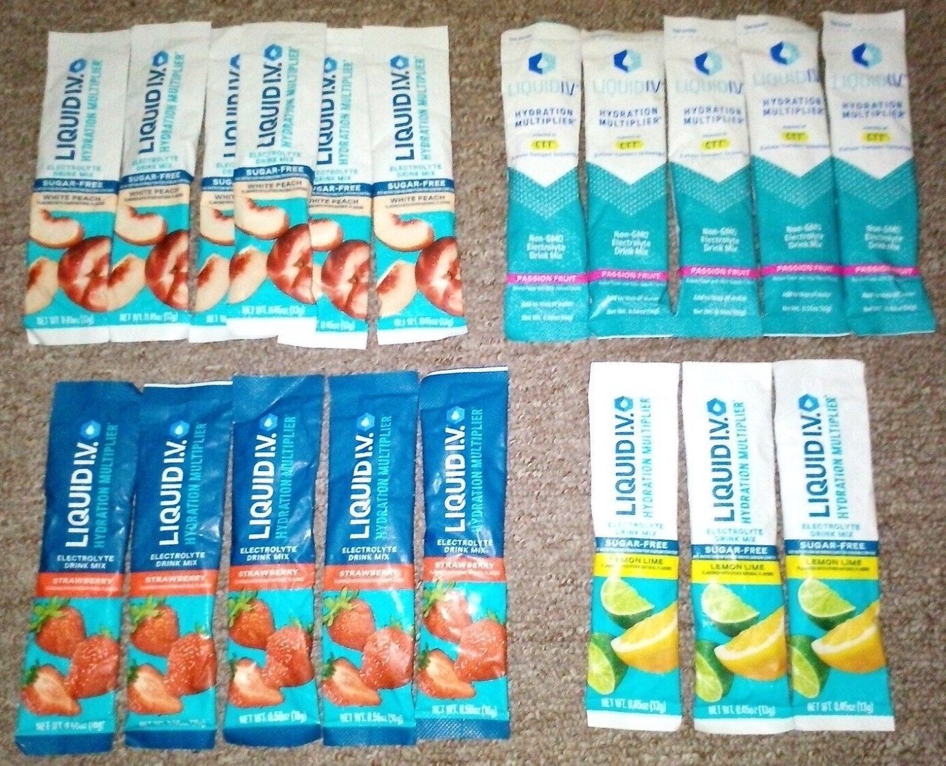 Liquid I.V. Hydration Multiplier Samples Peach Strawberry Passion Fruit Lime….