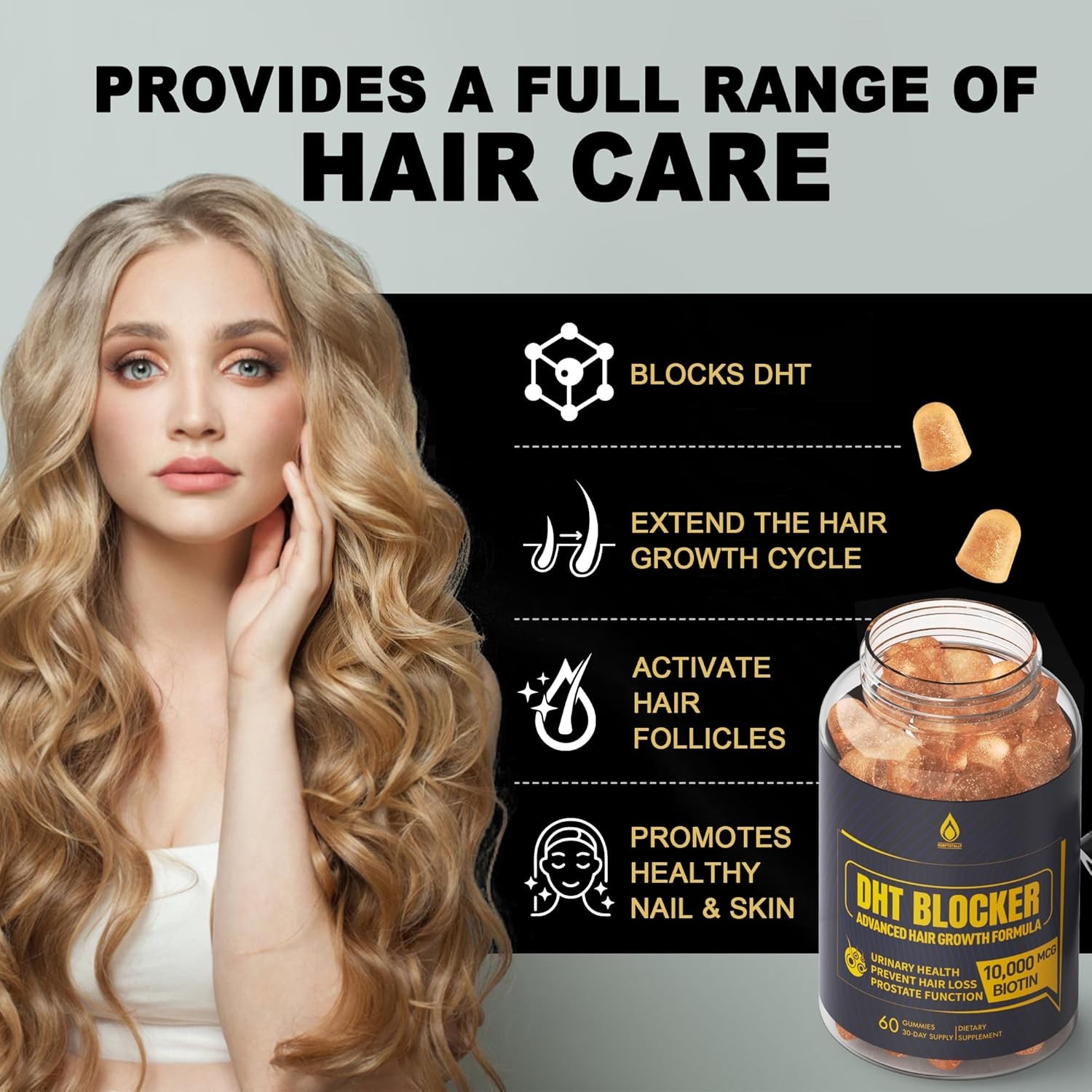 DHT Blocker Gummies Hair Growth Supplement, Super 60 Count (Pack of 1)