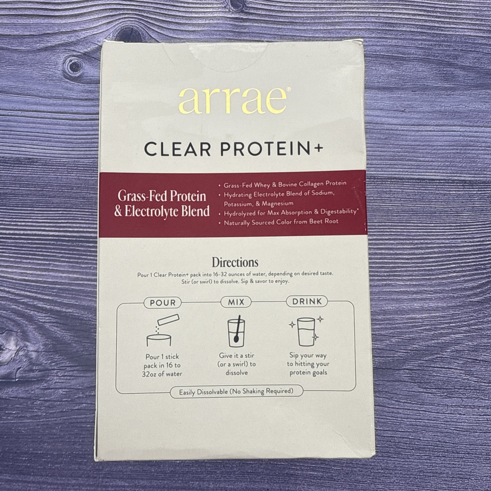 arrae Clear Protein+ Raspberry Yuzu, Grass-Fed Collagen, 14 Stick Packs EXP 7/27