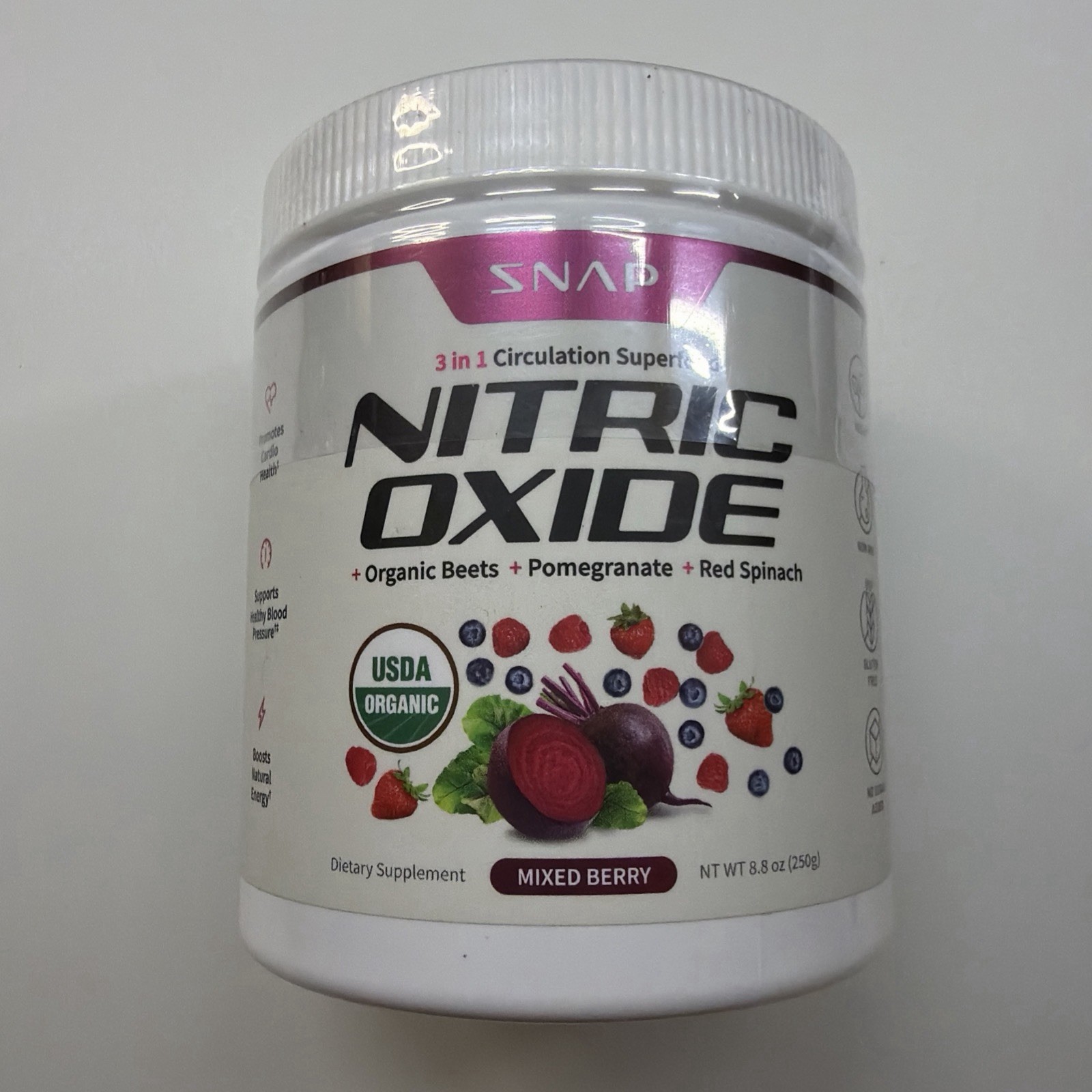 Snap Nitric Oxide 3 In 1 Circulation Superfood Organic Beets, Pomegranate, Red