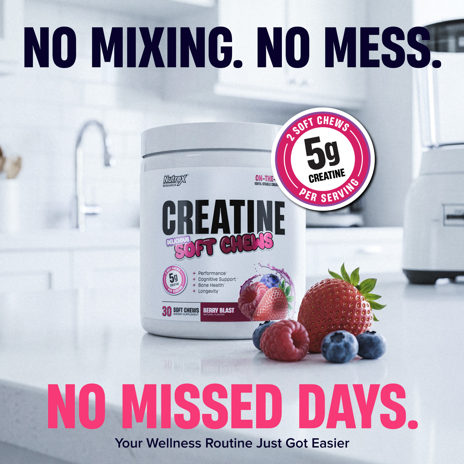 Nutrex CREATINE SOFT CHEWS 5 Gm Creatine Monohydrate 100% Stable On-The-Go Chew