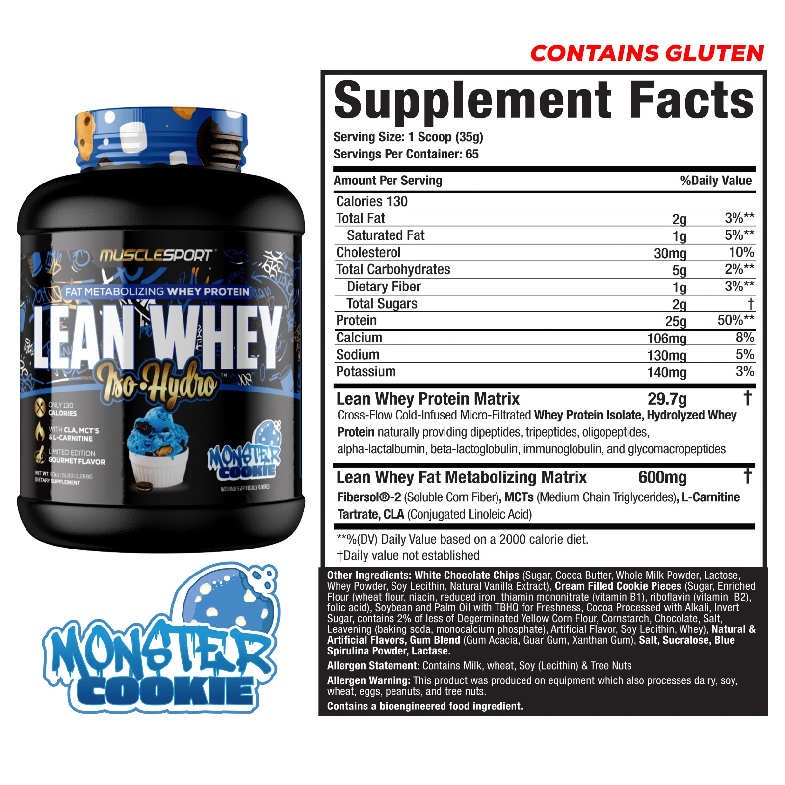Lean Whey, Iso-Hydro, MONSTER COOKIE , 5 lbs (2,275 g)