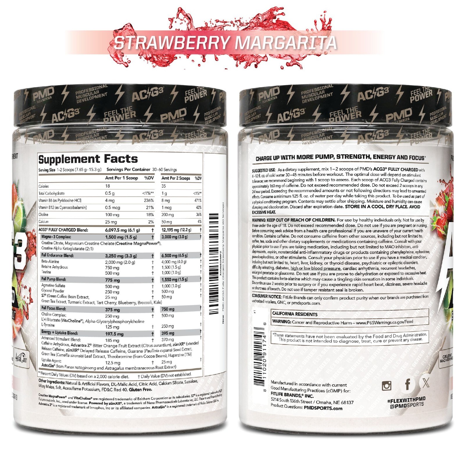 ACG3 Fully Charged- Pre Workout-Drink Mix- Strawberry Margarita (30-60 Servings)