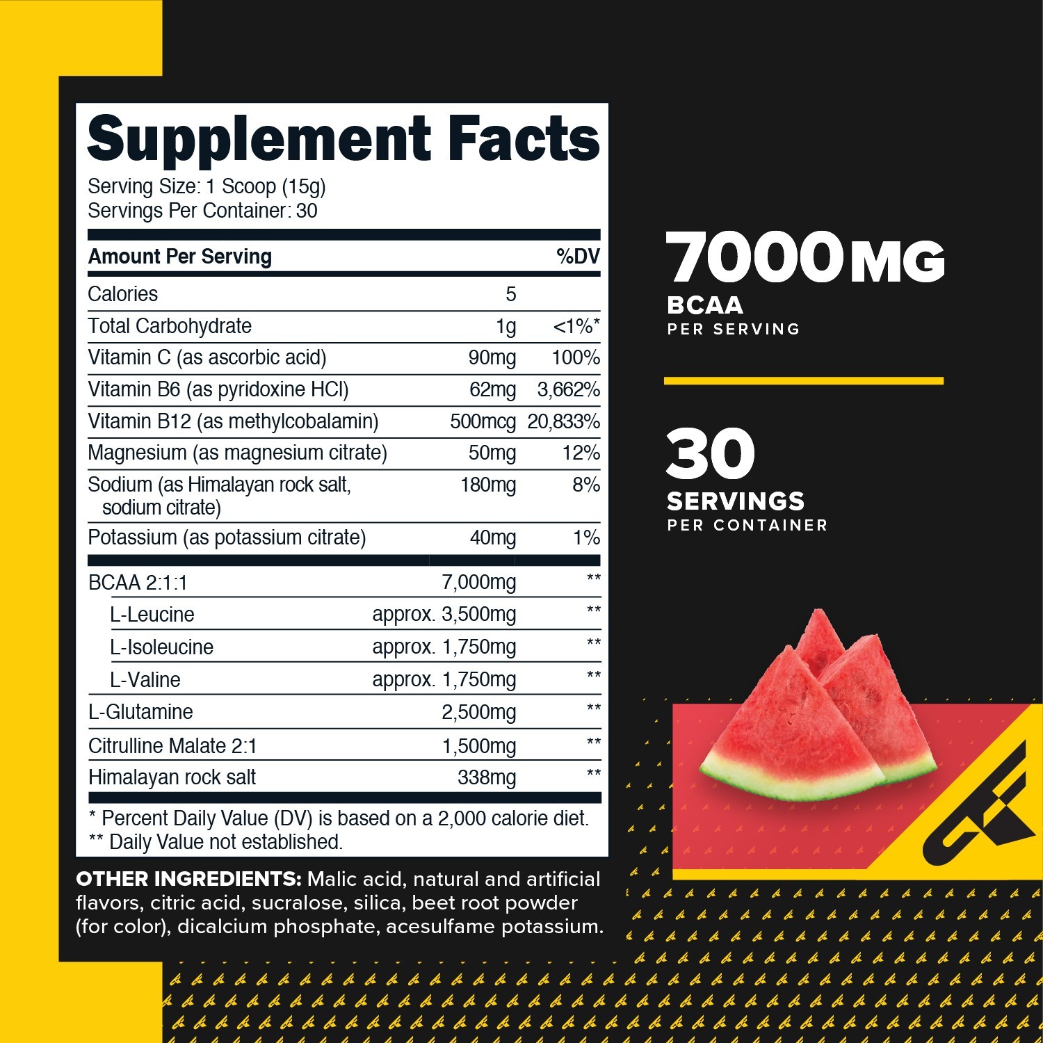 Primaforce BCAA Powder (Watermelon) – 7000mg 2:1:1 BCAAs, Post-Workout Recovery