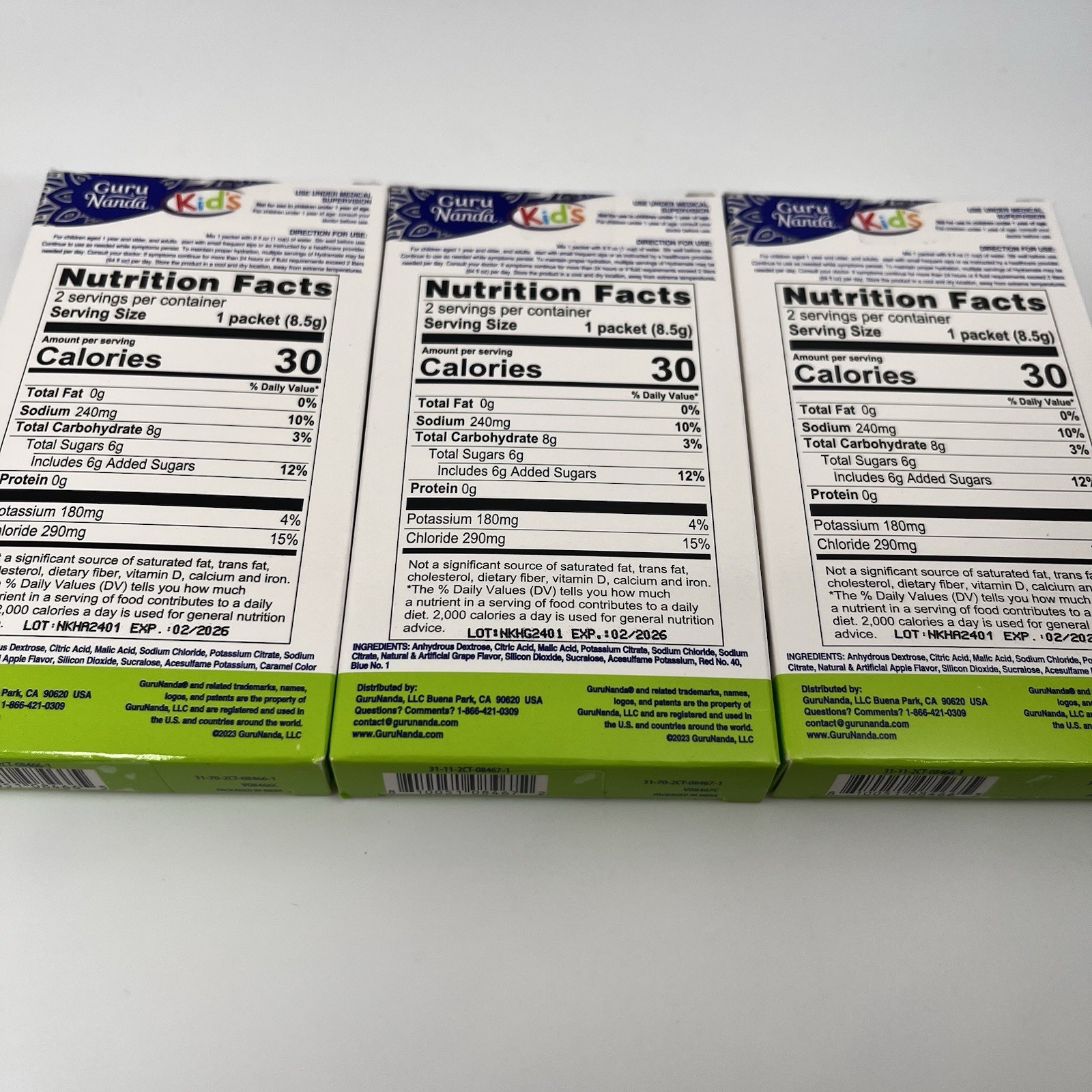 Guru Nanda Hydramate 3 boxes Kids Electrolyte Powder 2 box Apple & 1 Grape NEW