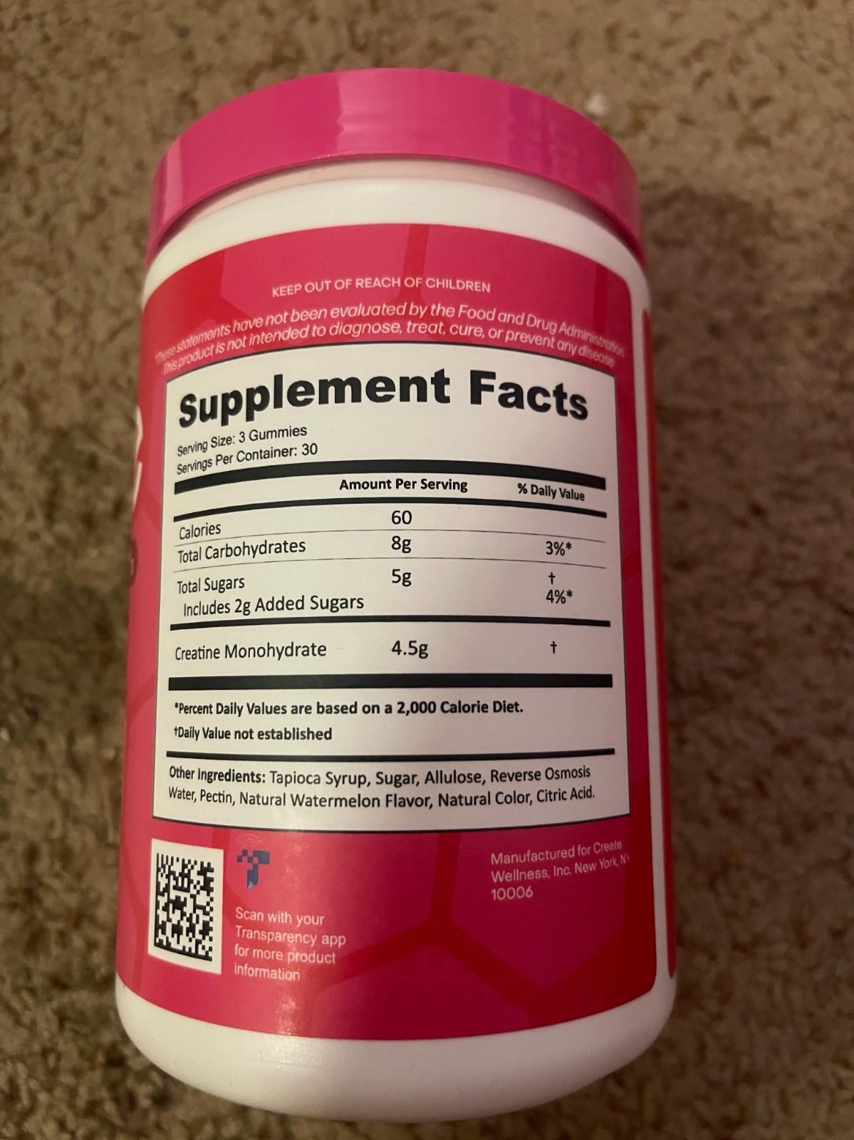 Create Creatine Gummies Monohydrate 5g Muscle Growth Recovery Strength New