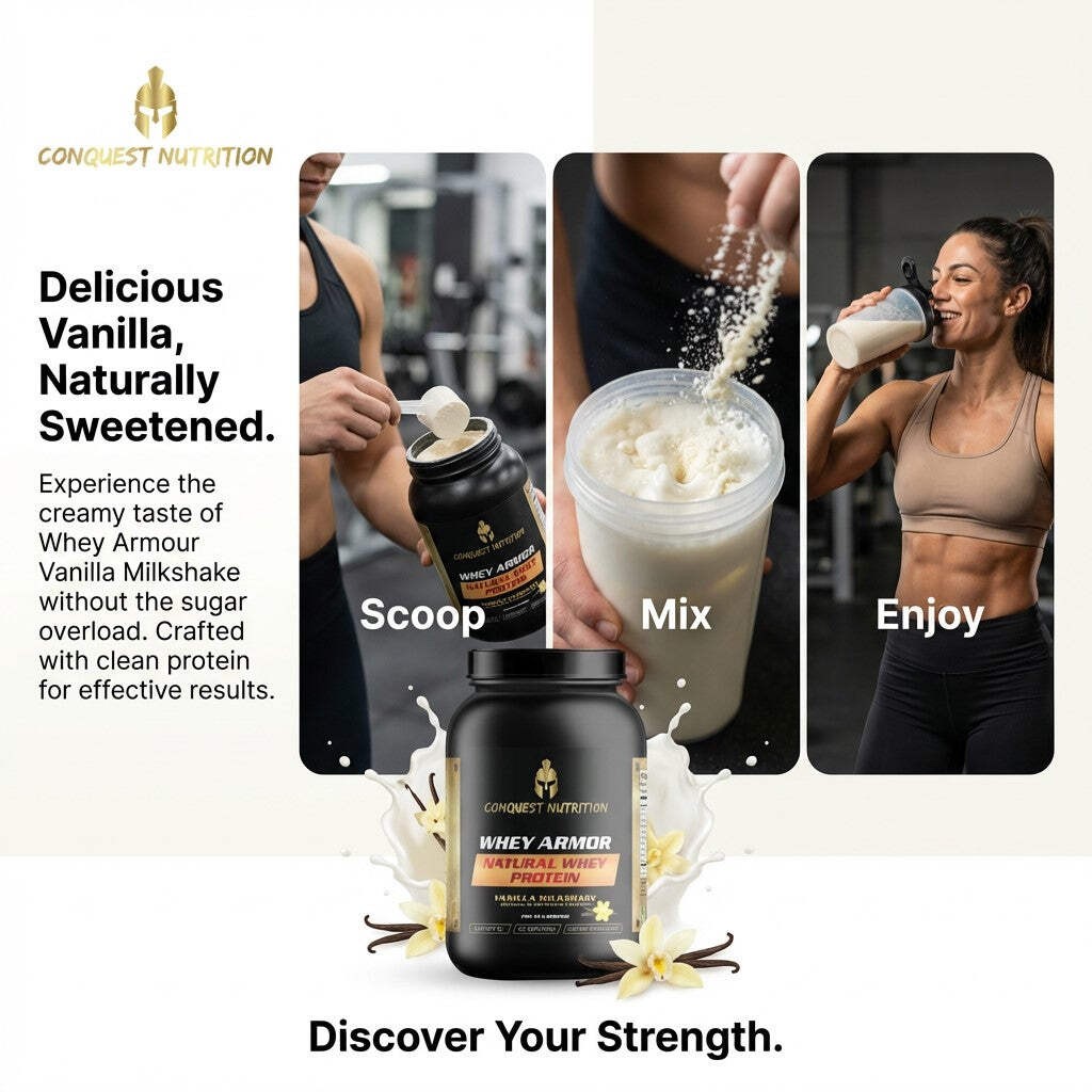 Conquest Whey Armour Natural Protein Vanilla Milkshake 2lb Stevia Protein Powder