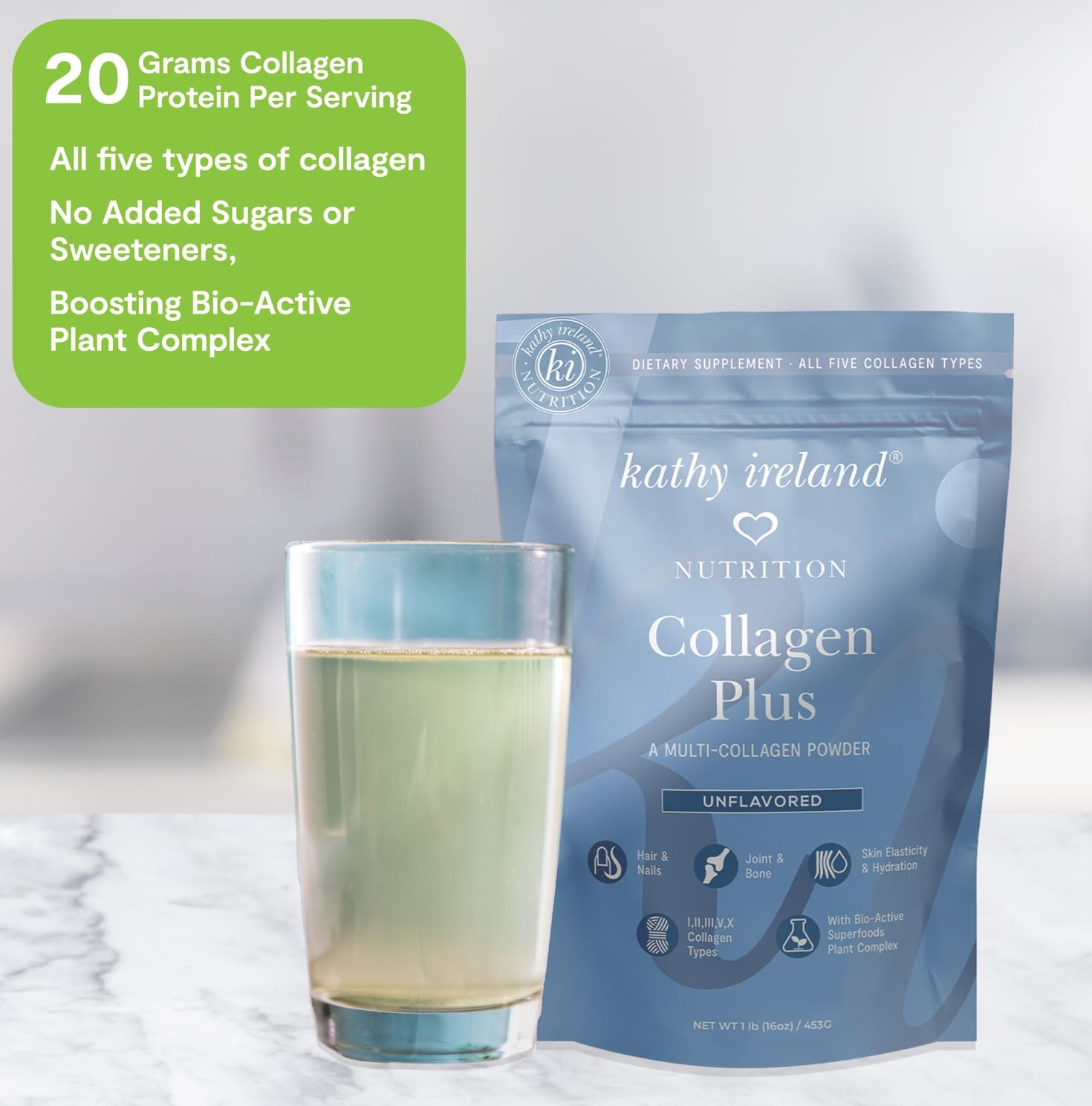 AMAXI Kathy Ireland Multi Collagen Protein Powder Peptides, Types I, 16 Ounce