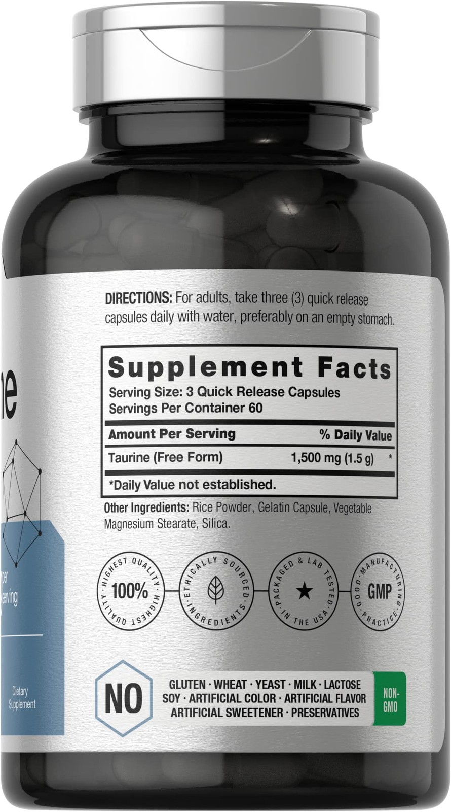 Horbäach Taurine 1500mg | 180 Capsules | Amino Acid 180 Count (Pack of 1)