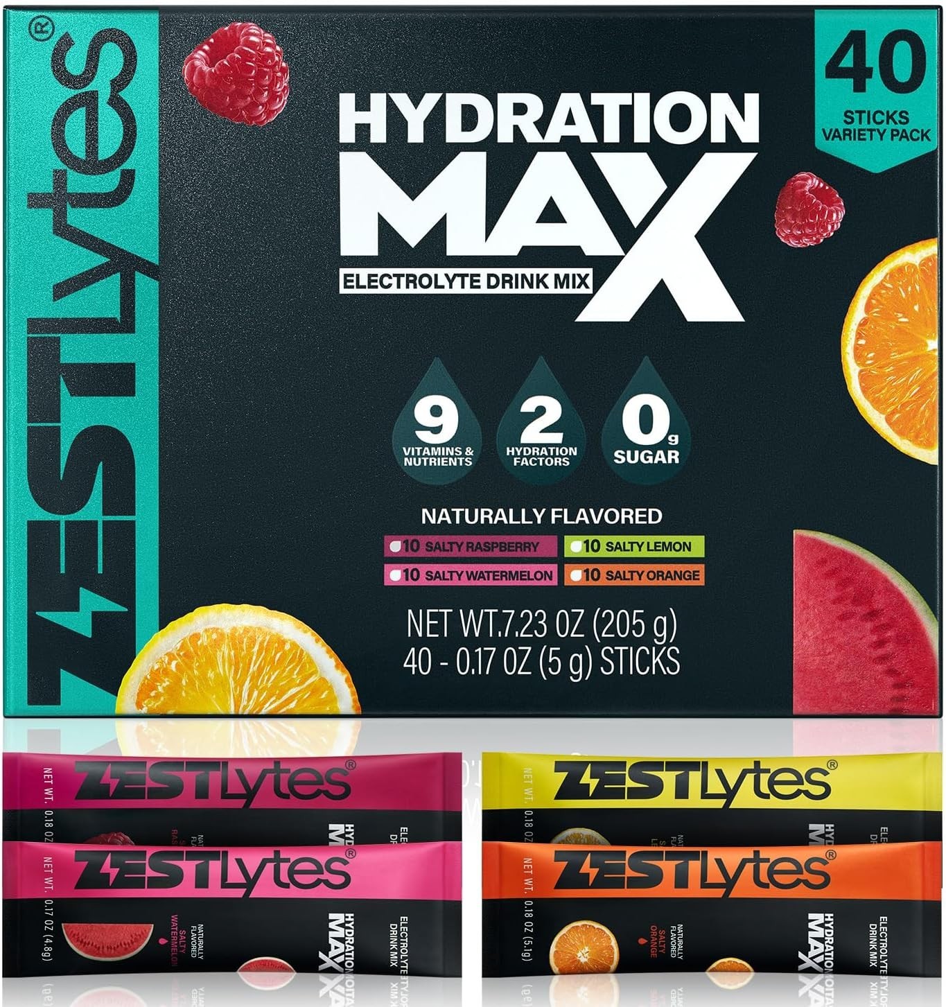 40 Sticks Sugar-Free Salty Fruit Electrolyte Packets – High Sodium Hydration