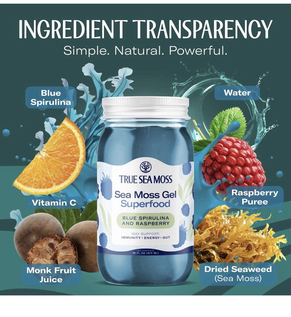 2X TrueSeaMoss Sea Moss Gel with Blue Spirulina – 2 Pack – USA Made Immunity Gut
