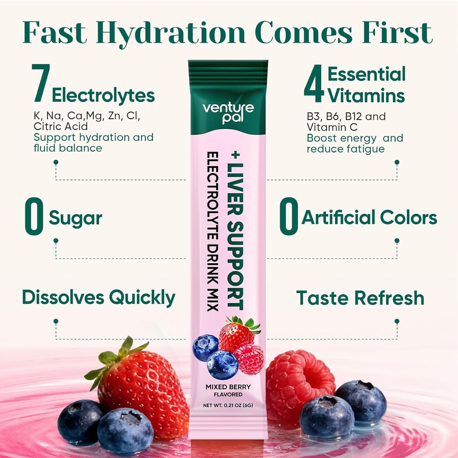 Liquid Electrolyte Powder Packets with Vitamins for Adult Hydration – 16 Count