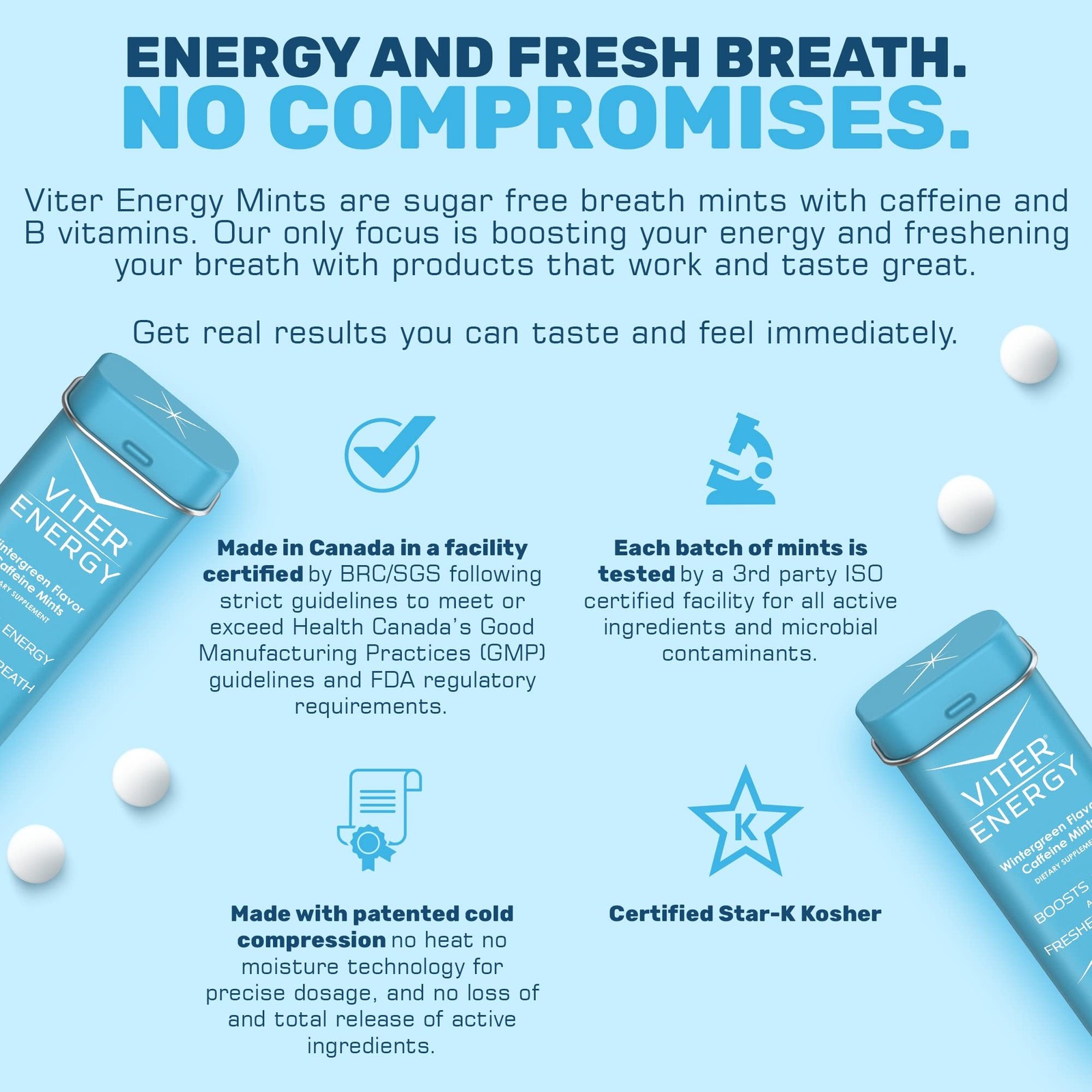 Viter Energy Caffeinated Mints 40mg Caffeine, B Vitamins, Sugar Free. (Winter…