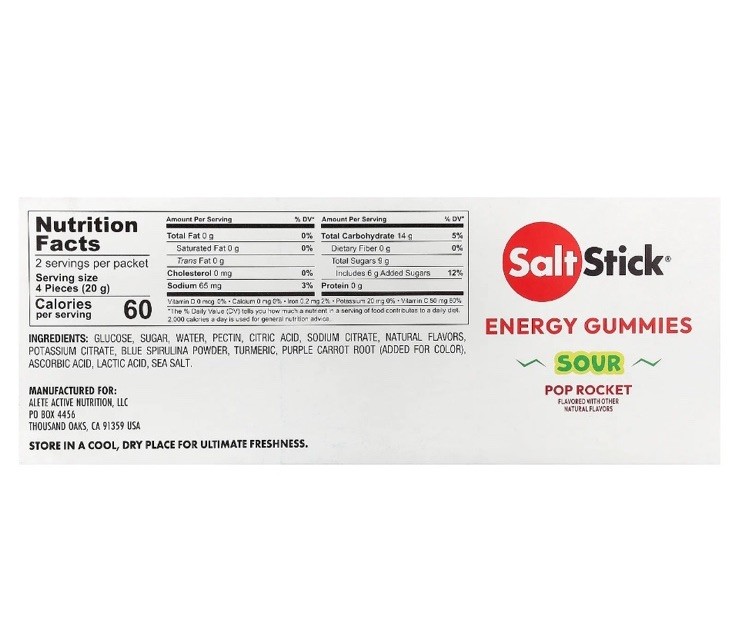 SaltStick Electrolyte Energy Gummies Sour Pop Rocket, Caffeine Free, 10 Packets