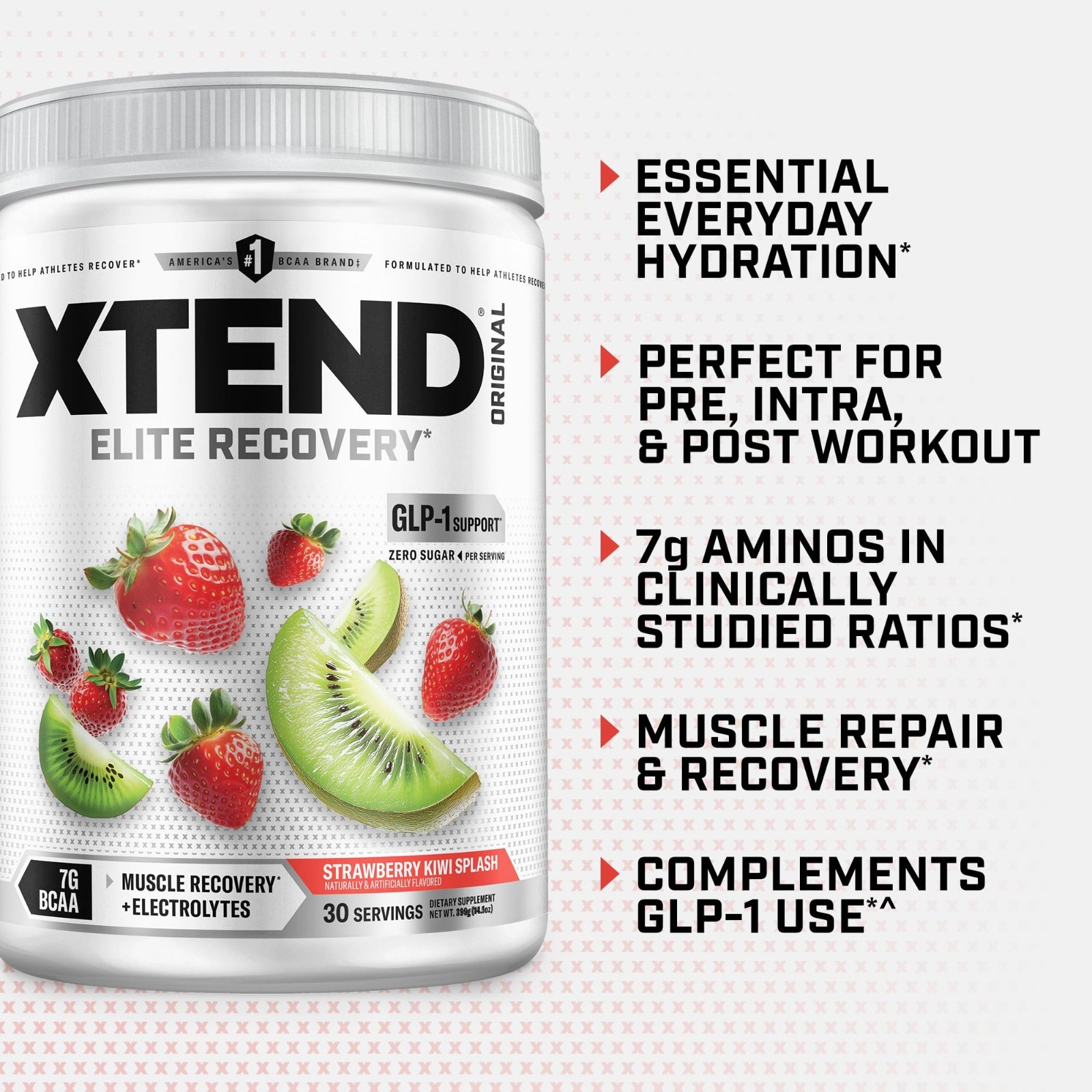 BCAA Powder for Muscle Recovery & Hydration, 7g BCAAs, Sugar-Free, Strawberry Ki