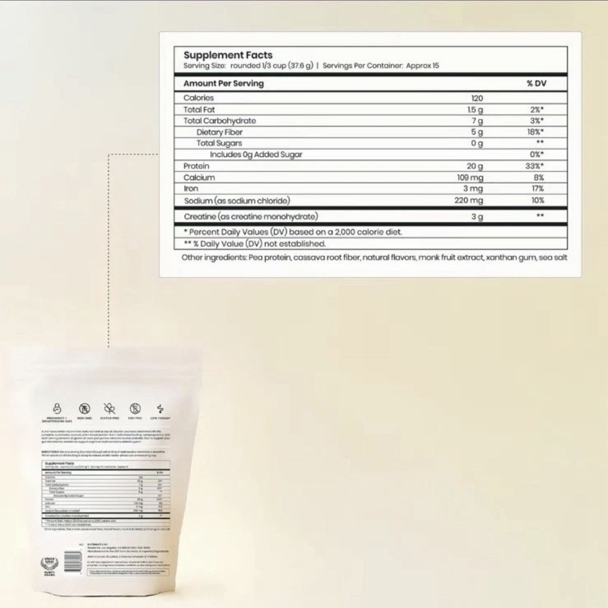 Perelel Triple-Support Protein Powder No Added Sugar Creamy Vanilla 19.9 oz