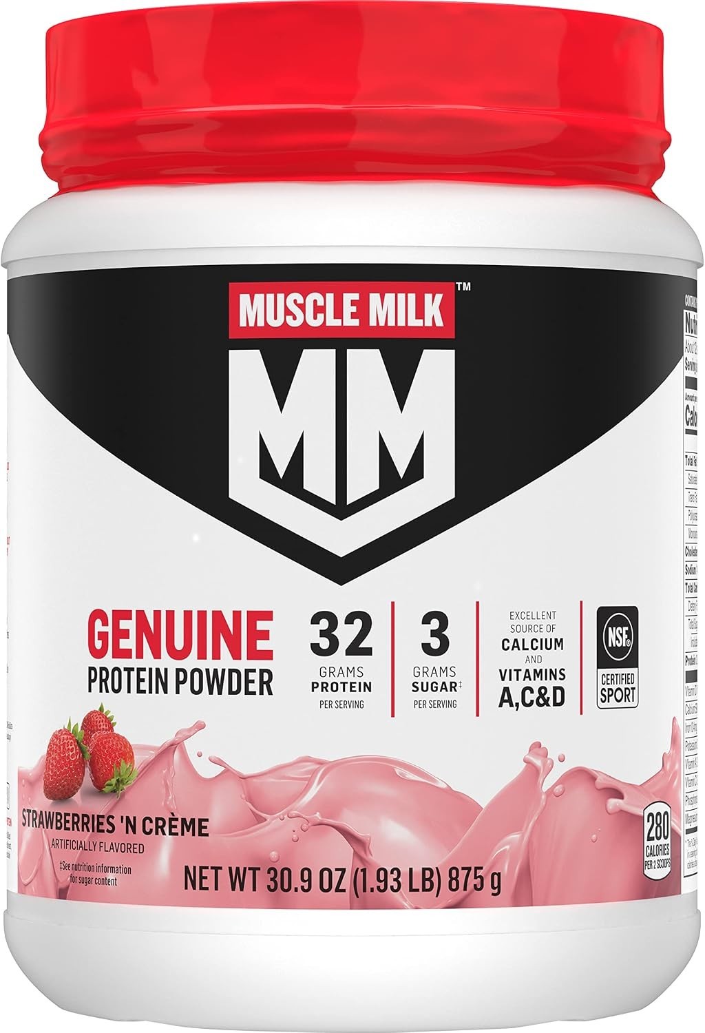 Muscle Milk Genuine Protein Powder Strawberries N Creme 1.93 lbs 13 Servings