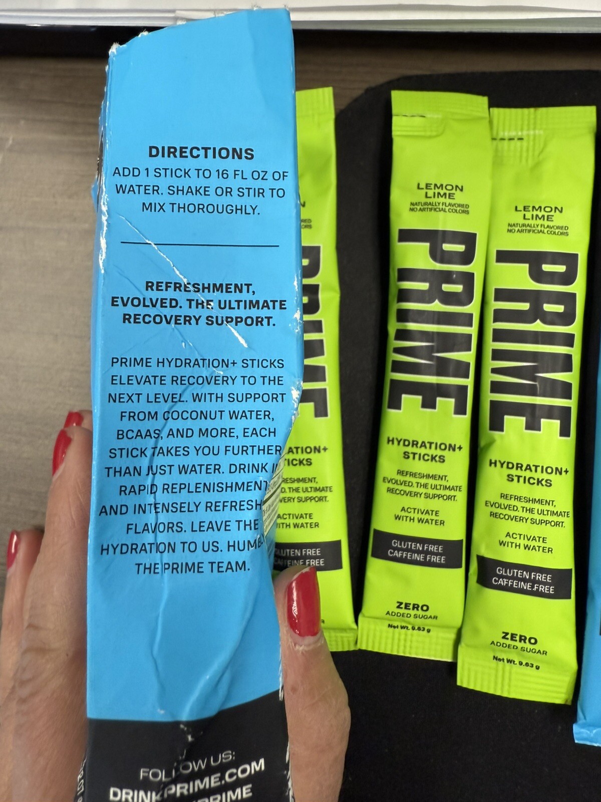PRIME HYDRATION DRINK sticks 6 BLUE RASPBERRY & 3 Lemon Lime 9 packets