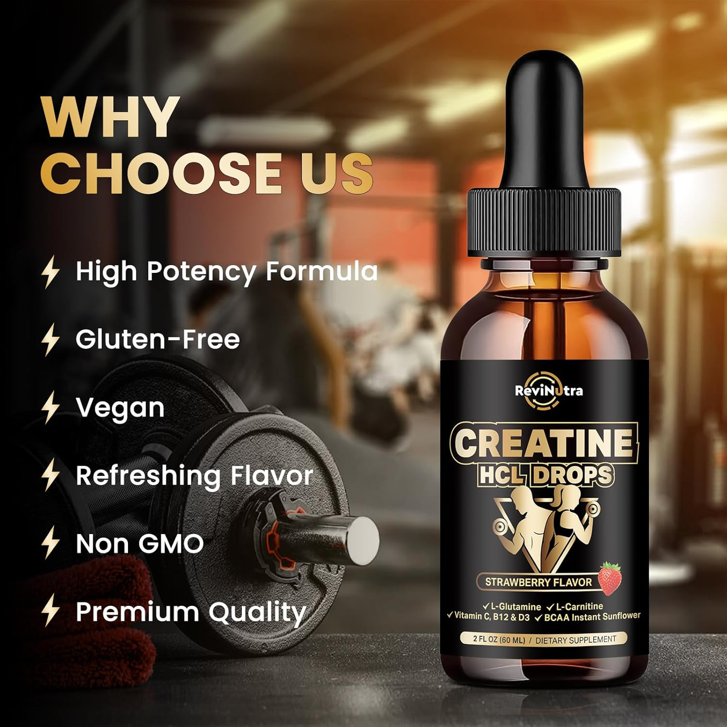 Creatine HCL Liquid Drops for Men & Women, 1500Mg Liquid Creatine Hydrochloride,