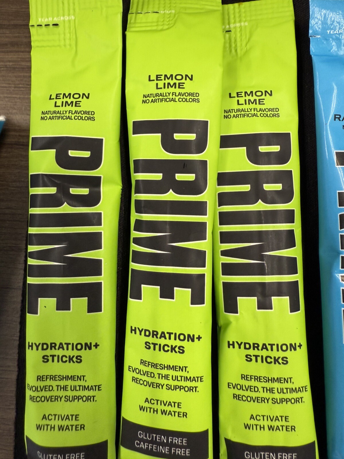 PRIME HYDRATION DRINK sticks 6 BLUE RASPBERRY & 3 Lemon Lime 9 packets
