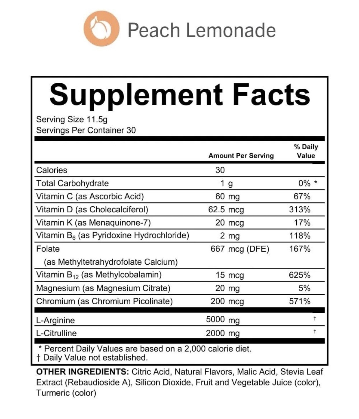 Fenix Nutrition L-Arginine Complete L Arginine Powder 5000mg Peach Lemonade