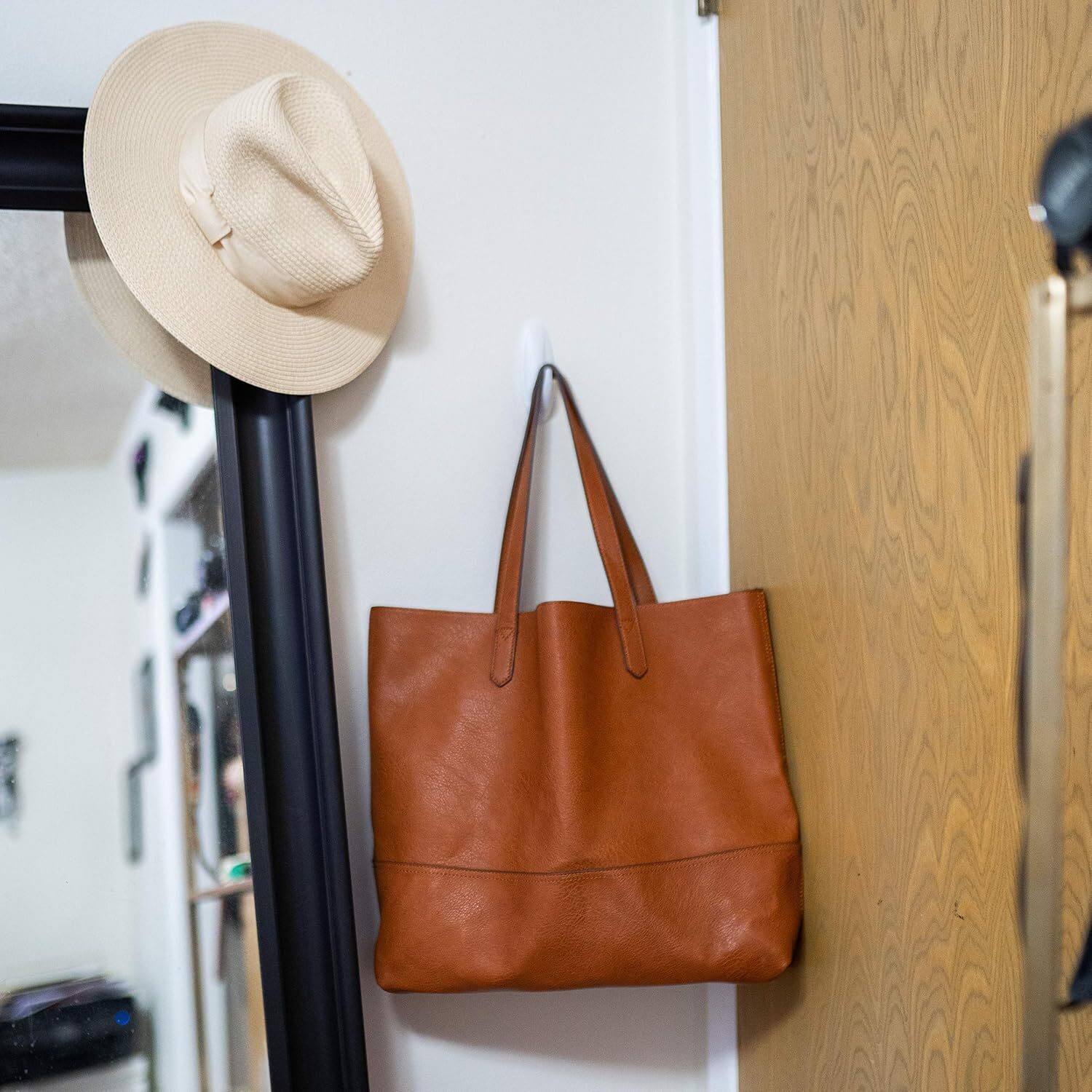 Large Vegan Leather Tote – Womens Slouchy Shoulder Bag with Open Top Tan
