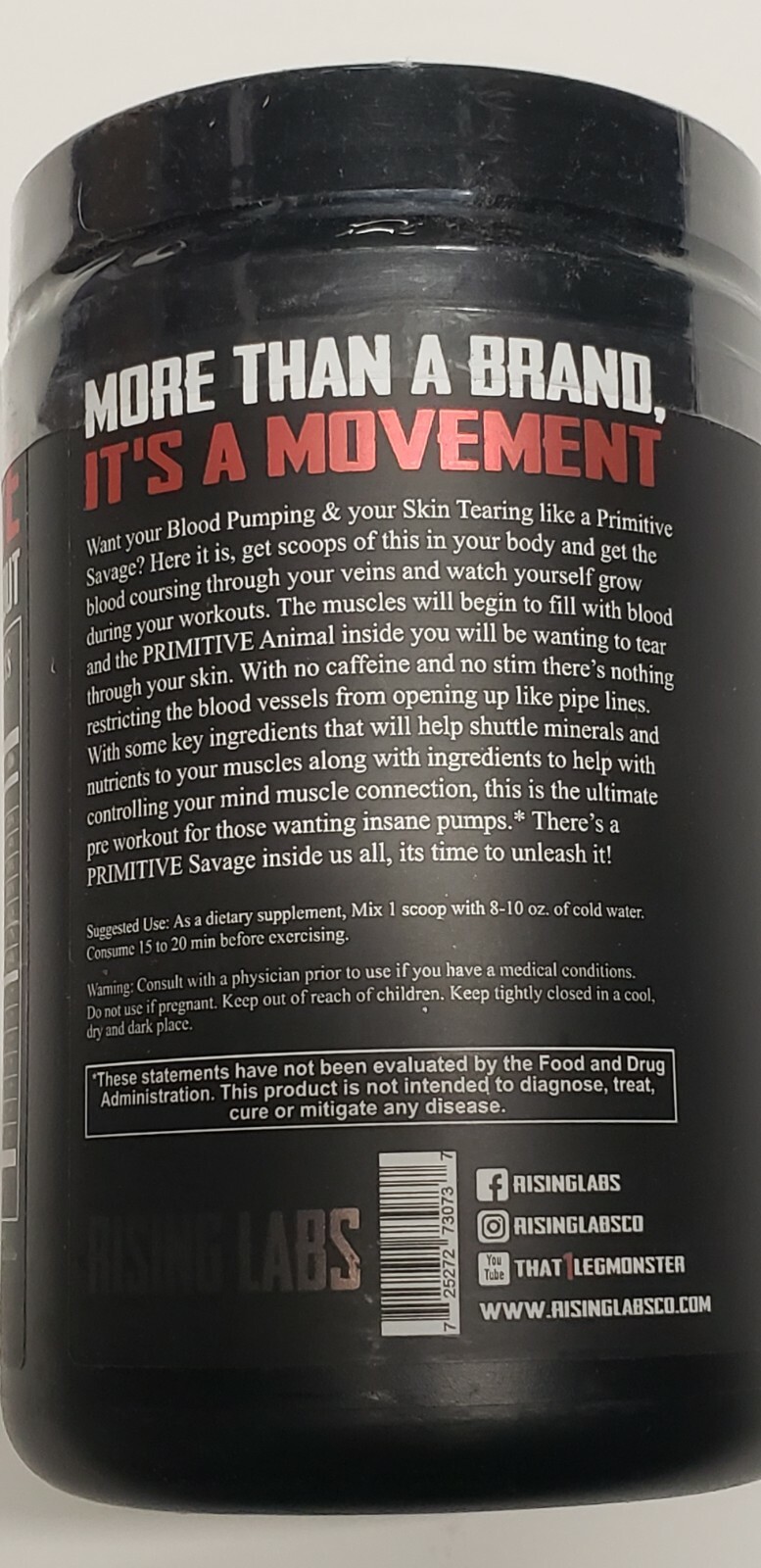 Rising Labs – Primitive Pre-WorkOut – Blood Orange Kiwi – 30 Servs – Exp 9/2025
