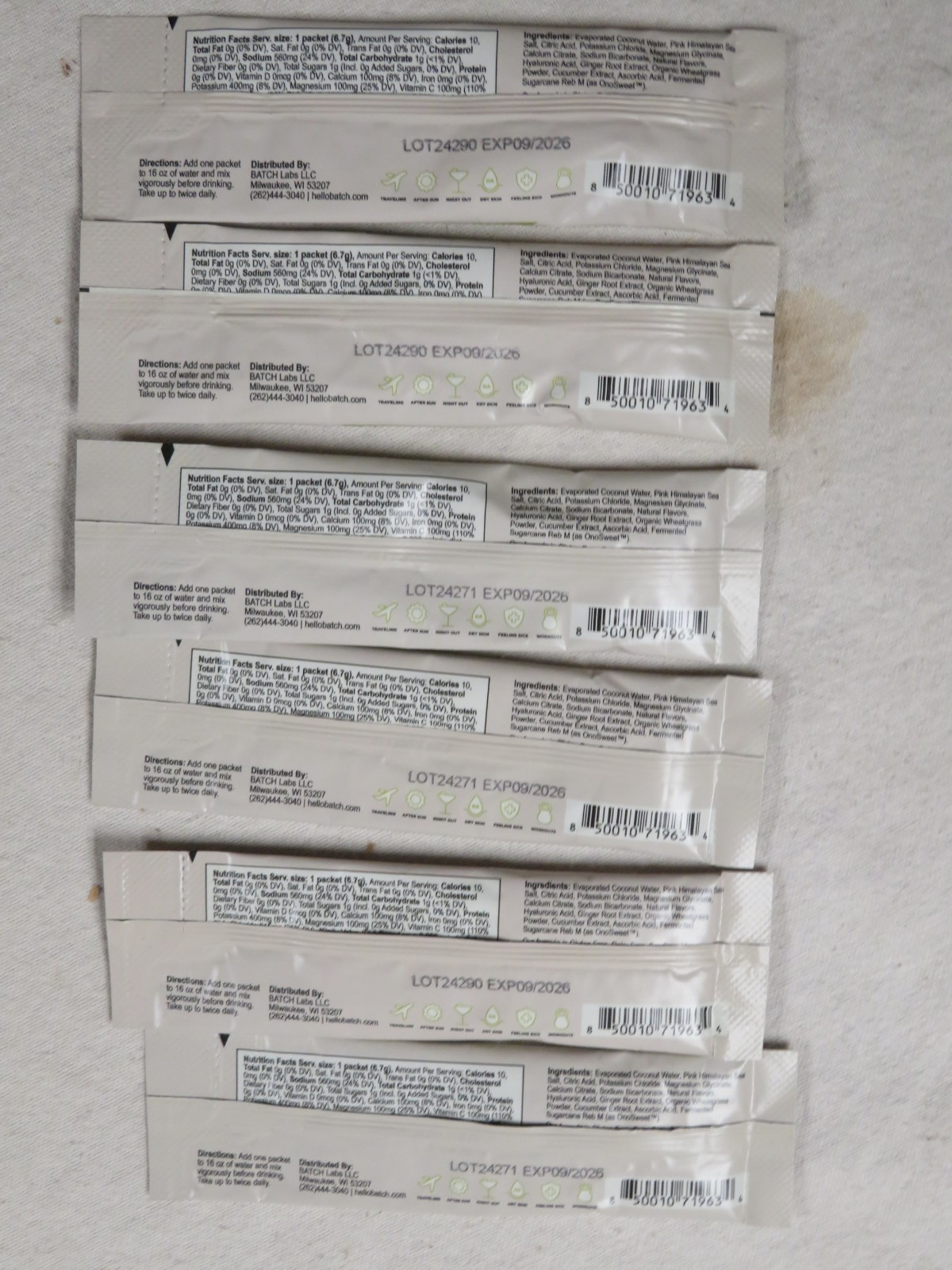 LOT OF 6 BATCH HYDRATION PACKETS FULL BODY ELECTROLYTE DRINK MIX EXP 9-26