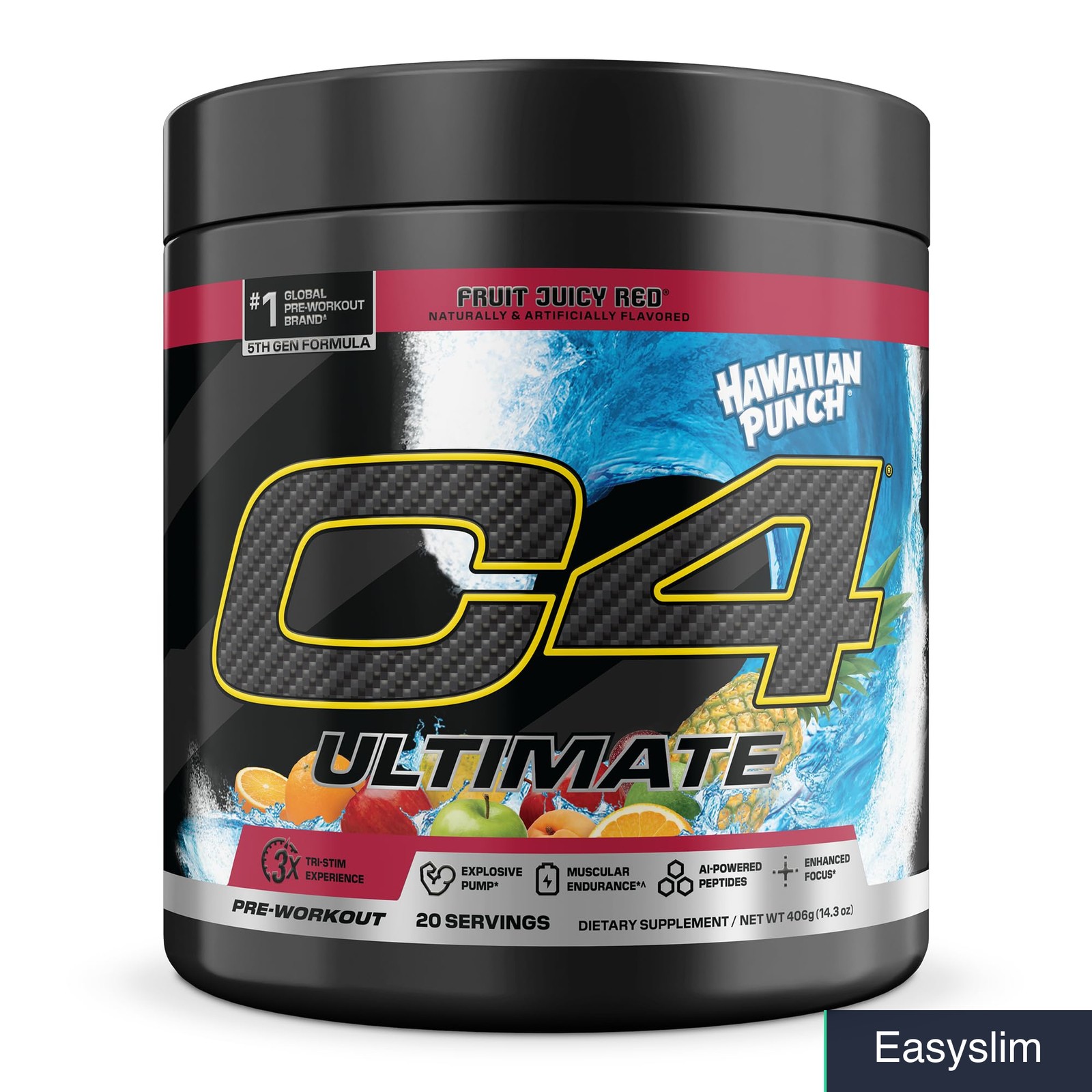 Pre-Workout Energy Powder 300mg Caffeine Hawaiian Punch Sugar-Free 20 Servings