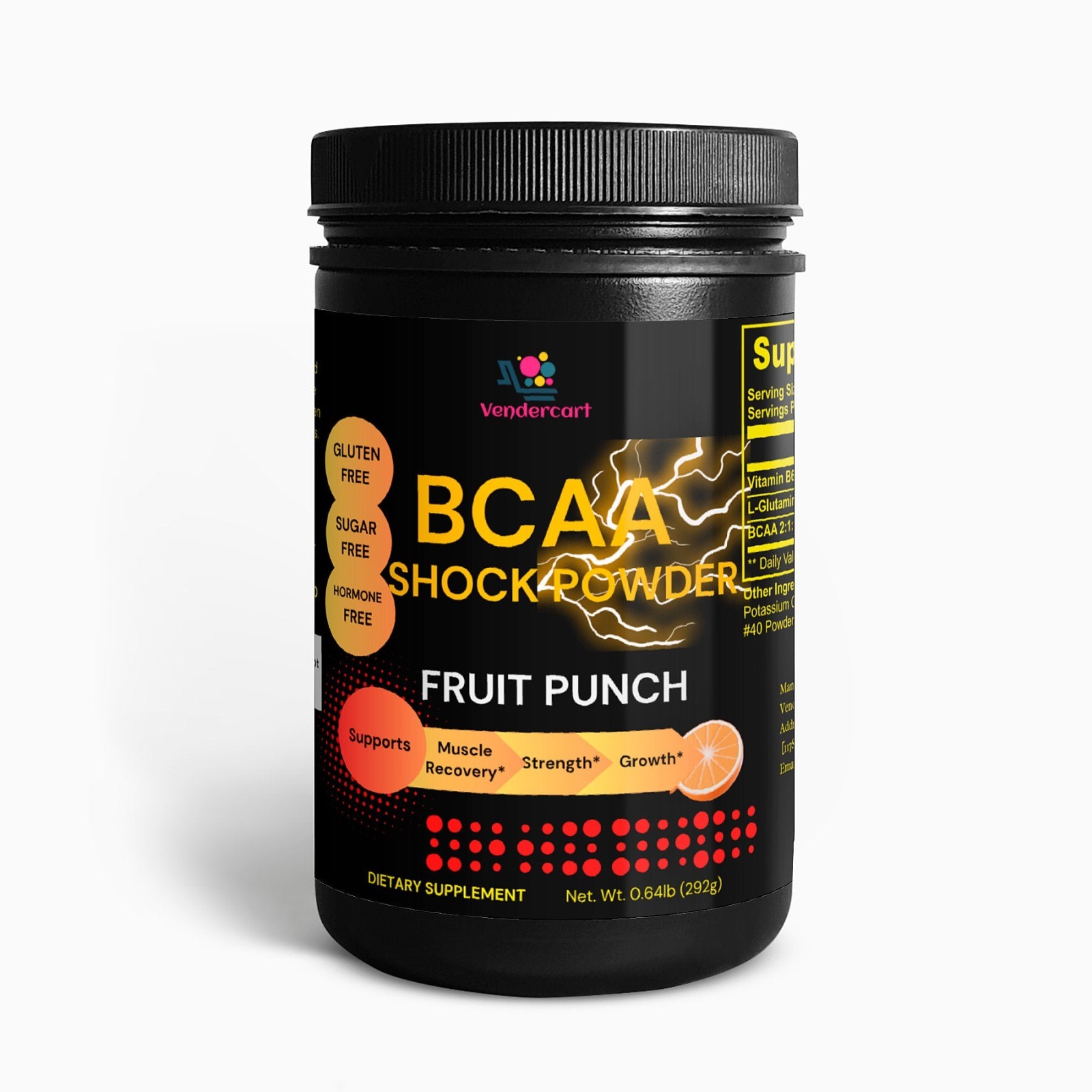 BCAA Shock Powder Fruit Punch Muscle Recovery Amino Acid 2:1:1 Pre Workout 292g