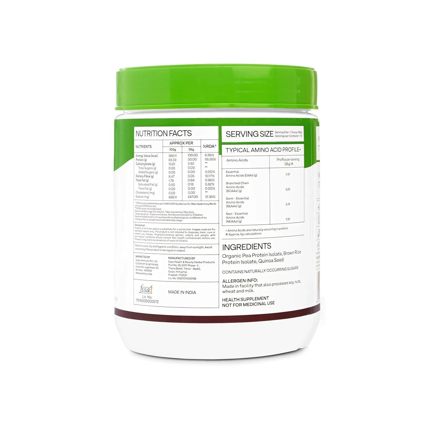 OZiva Plant Protein Powder 500g Pea Isolate 30g Protein Vegan No Sugar