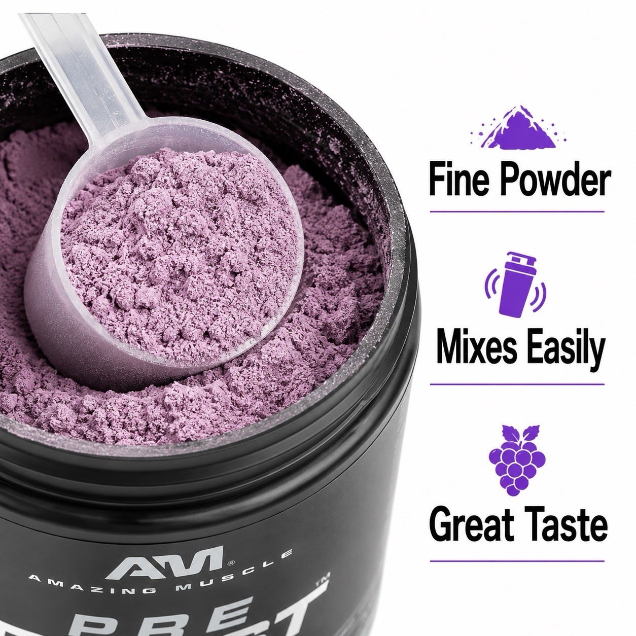 Amazing Muscle Pre Boost Pre Workout Grape Candy 30 Servings Energy Powder