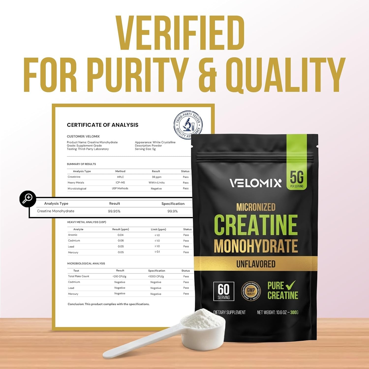 Daily Use Micronized Creatine Powder – 5000mg, 60 Servings for Strength Gains