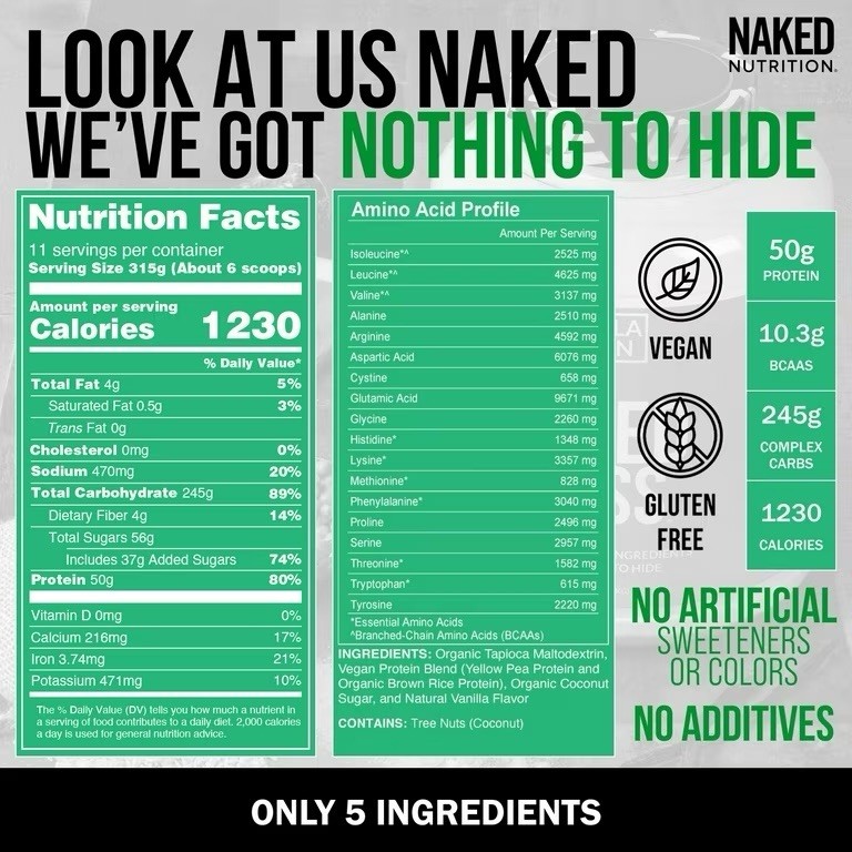 Naked Mass – Vanilla Vegan Weight Gainer – 8Lb