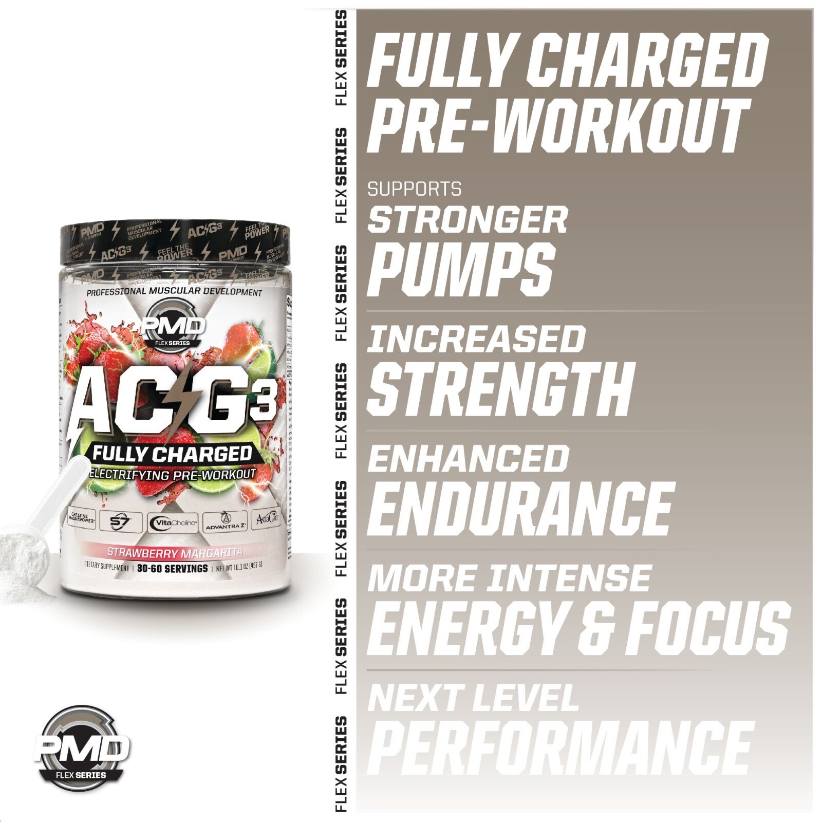 ACG3 Fully Charged- Pre Workout-Drink Mix- Strawberry Margarita (30-60 Servings)