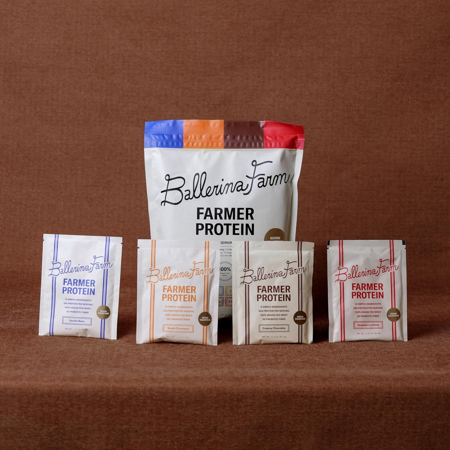 Ballerina Farm Grass Fed Whey Protein Powder, 4 Flavor Variety Pack, 24g Protein