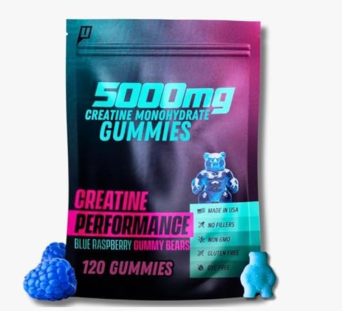 Uncaged Performance Creatine Monohydrate Gummies Blue Raspberry 5g 120 count