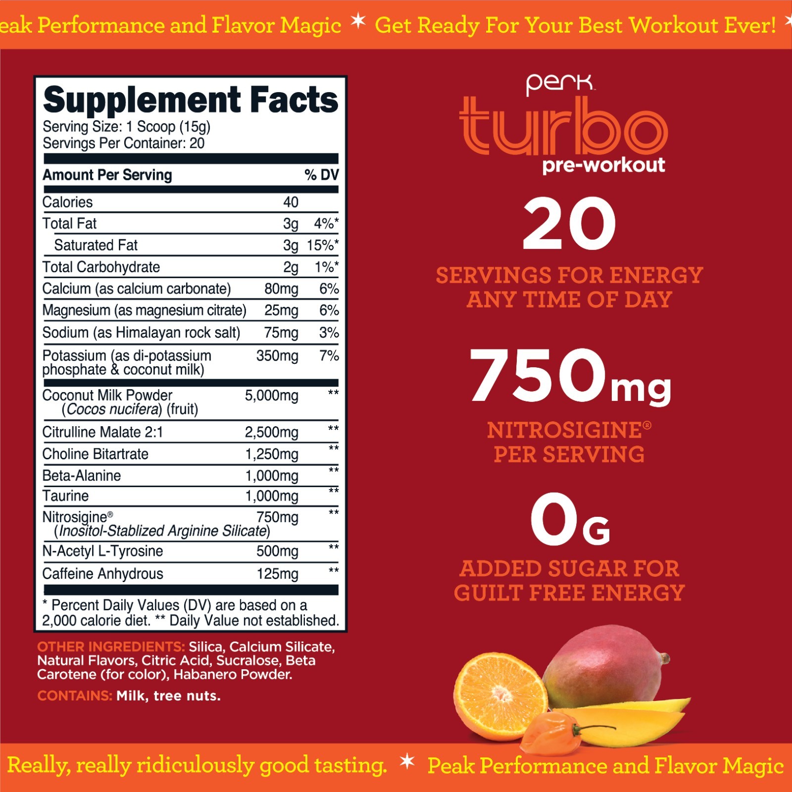 Perk Turbo Pre-Workout Powder (Mango Habanero Flavored) 20 Servings