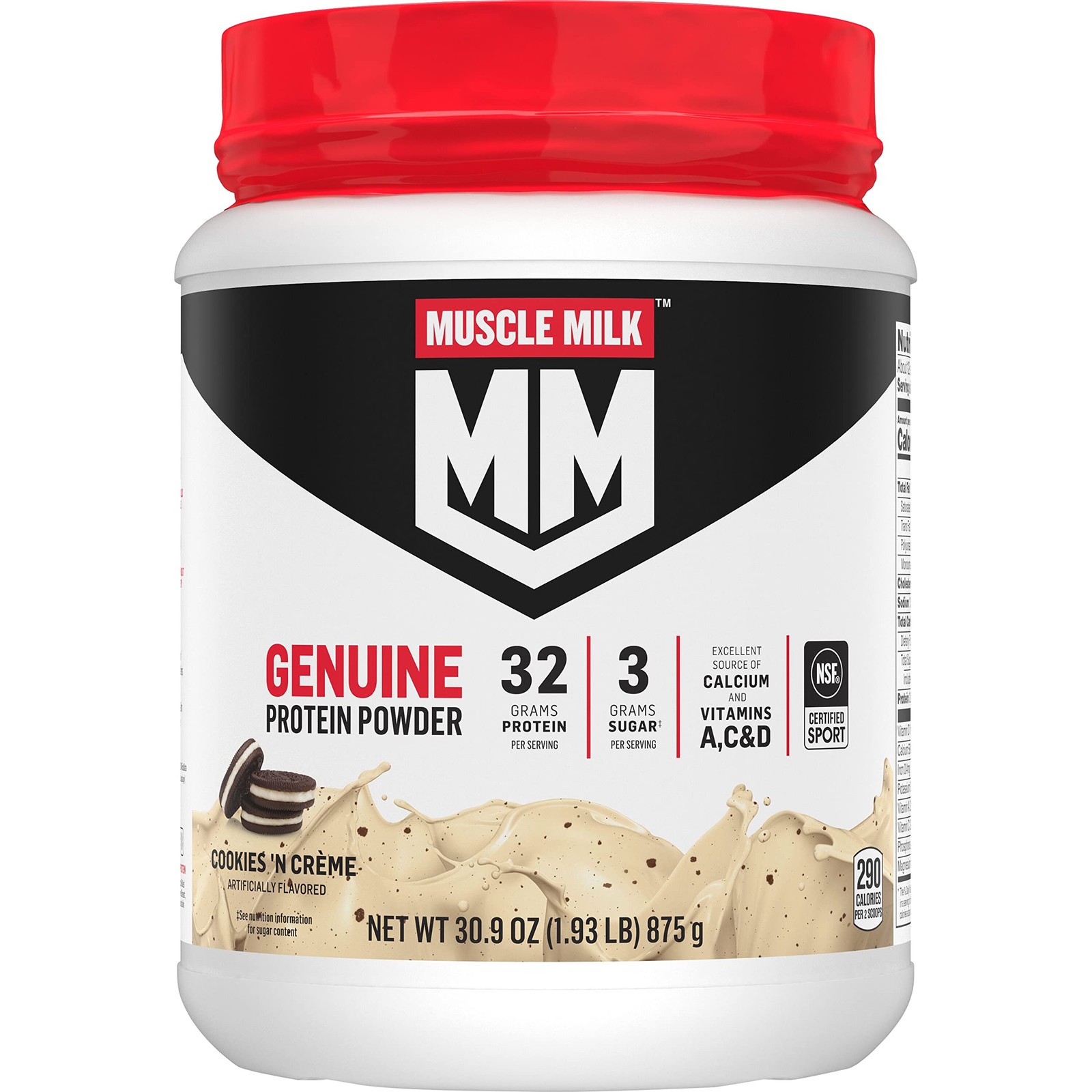 Muscle Milk Genuine Protein Powder, 1.93 Pound (Pack of 1), Cookies N Crème