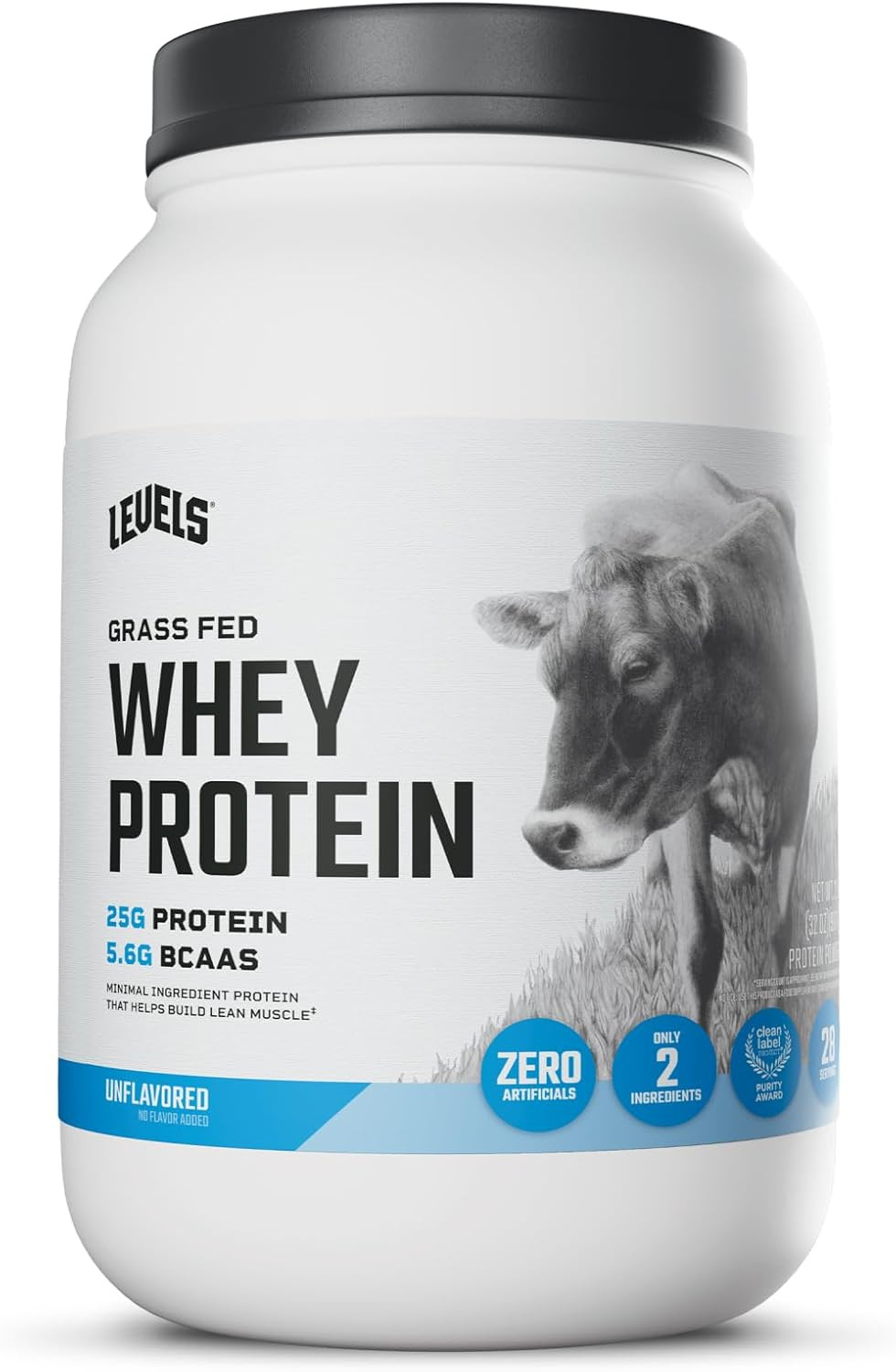 Levels Grass Fed Whey Protein Powder, No Artificials, 25G of Protein, Unflavore