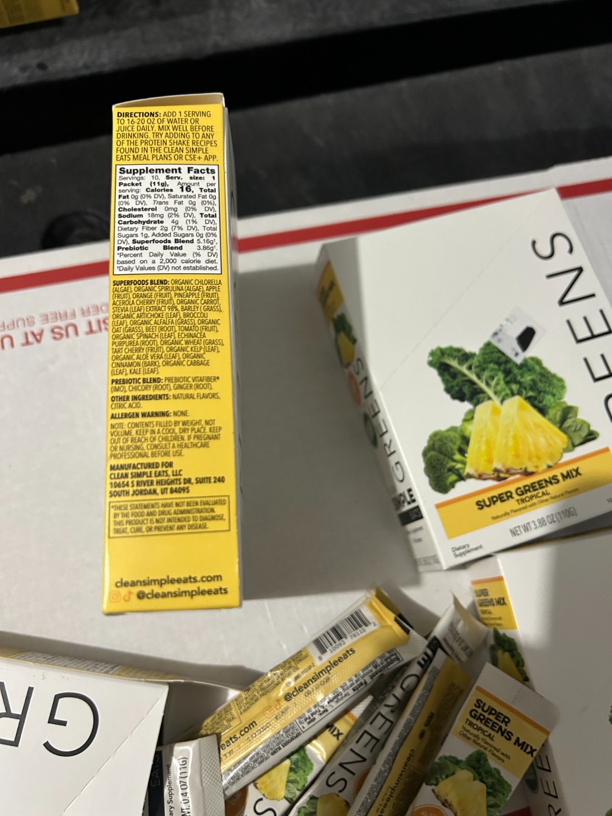 5-BOX LOT (50 PACKETS ) CLEAN SIMPLE EATS Super Greens Powder Tropical Drink
