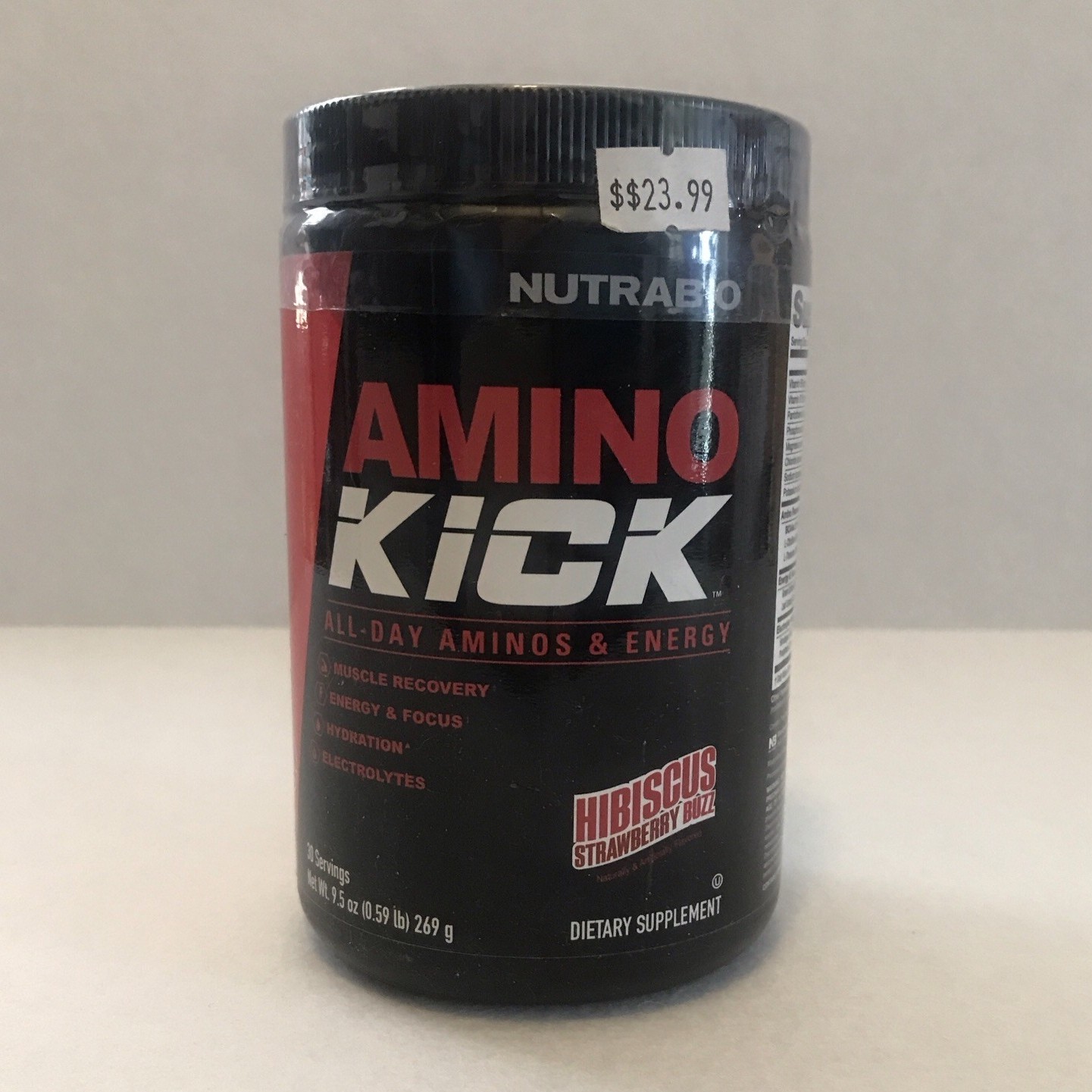 NutraBio Amino Kick Powder Hibiscus Strawberry Buzz BCAA Electrolytes 269g