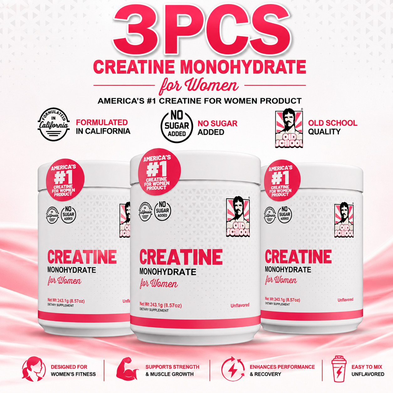 Old School Creatine Monohydrate Powder for Women 30 servings unflavored