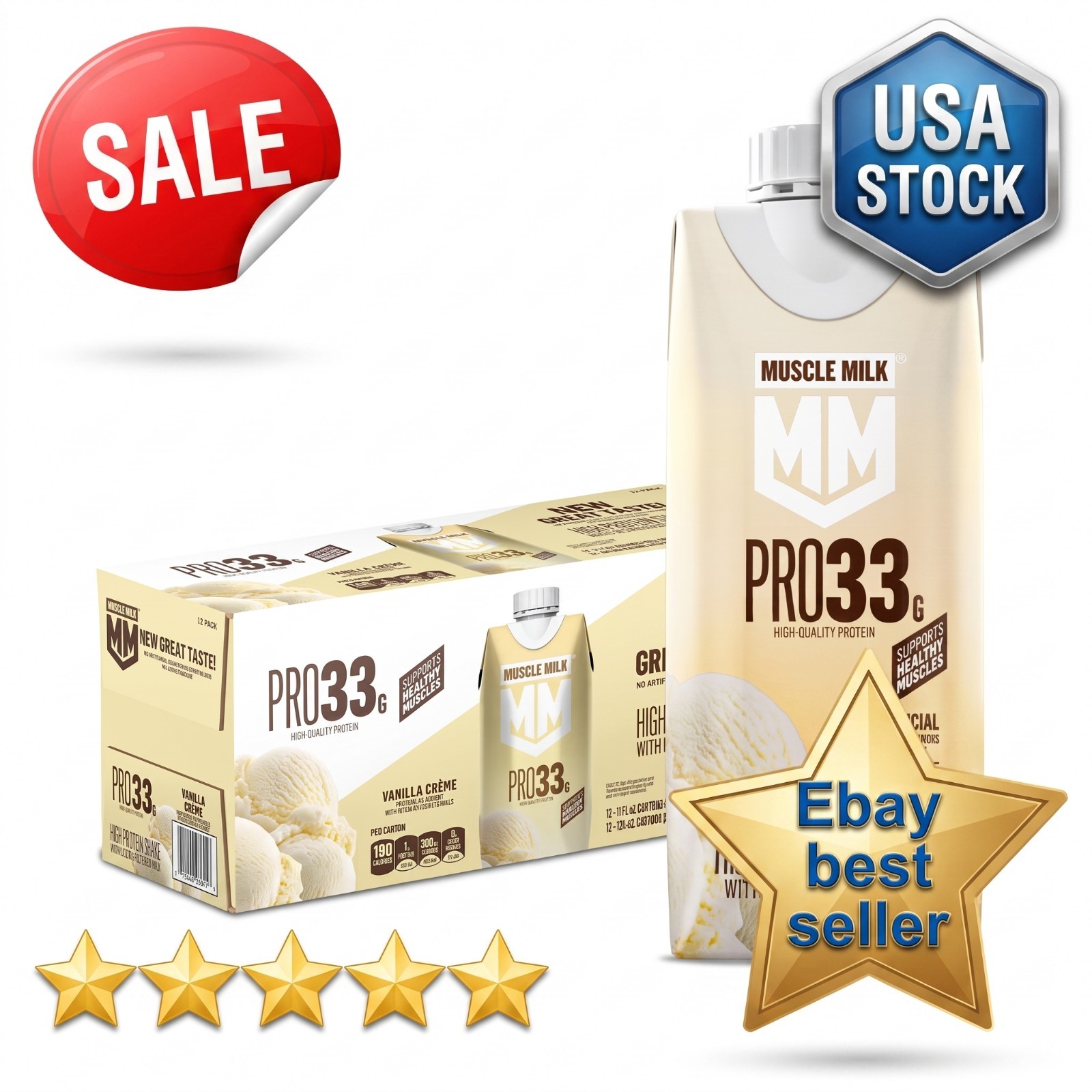 Muscle Milk Pro Series 33g High Protein Shake, Vanilla Crème (11 fl oz, 12 Pack)