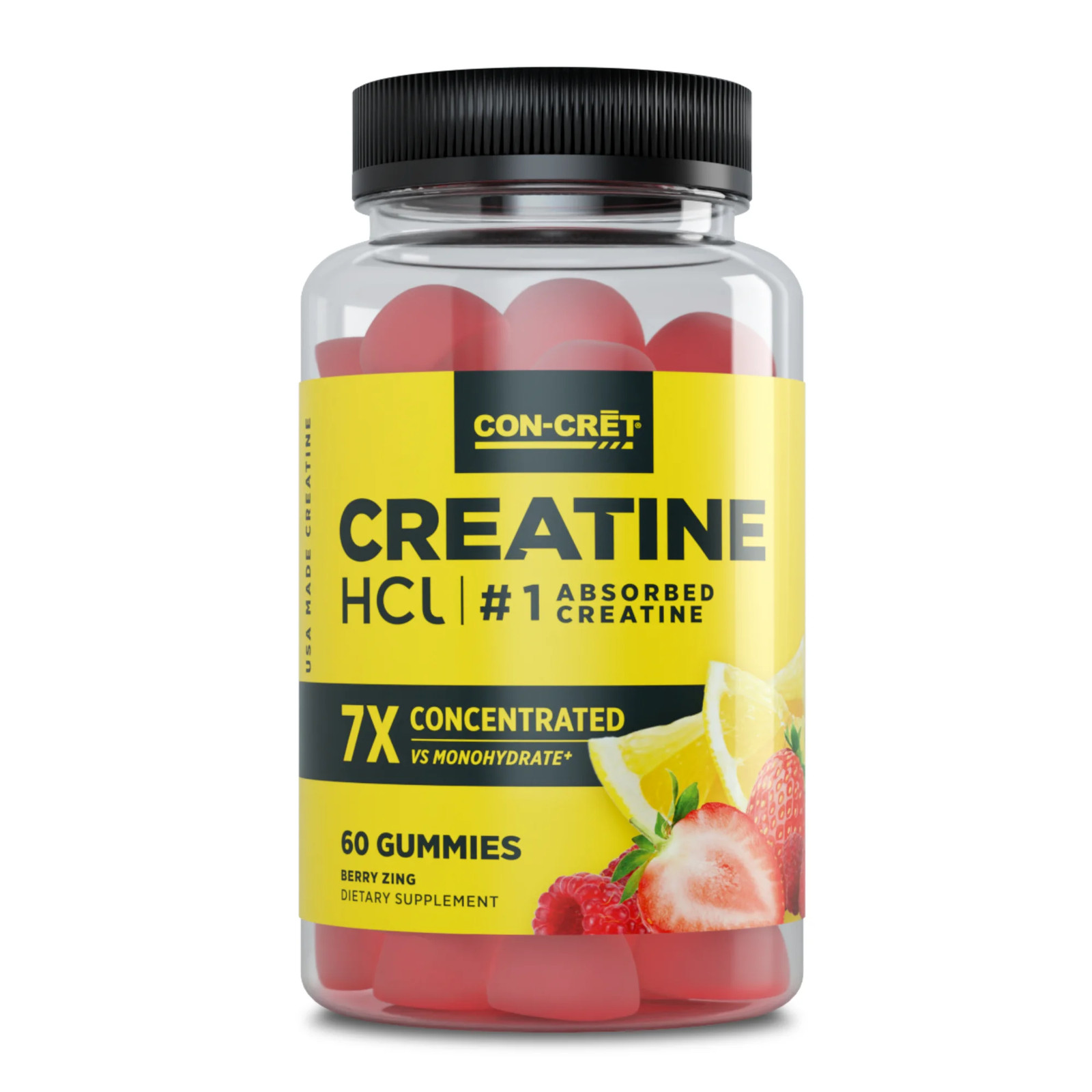 Creatine Hcl Gummies, Sour Berry Zing Flavor, Supports Muscle & Brain Health, 60