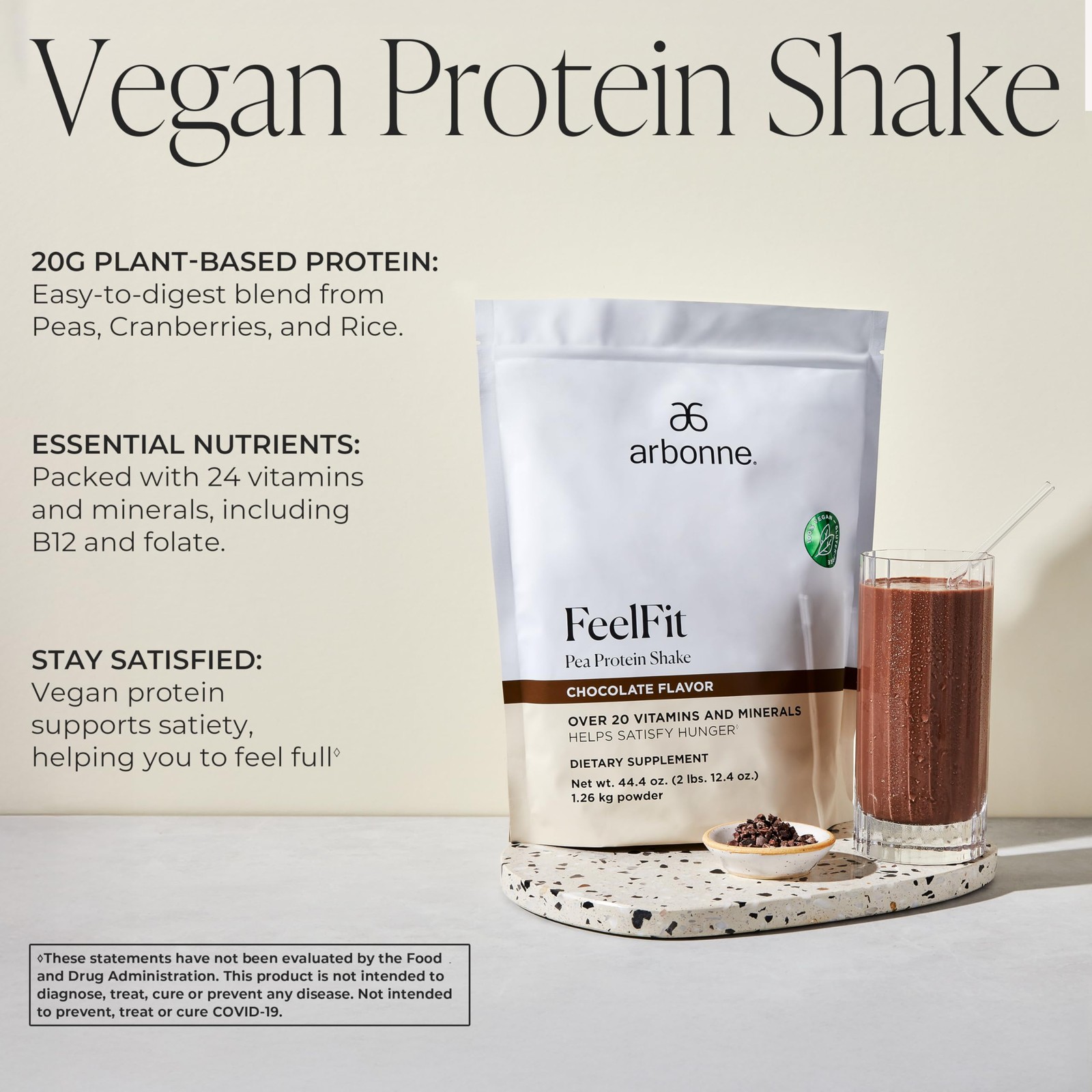 Arbonne Feelfit Pea Protein Shake – Daily Supplement Powder Vegan Protein For