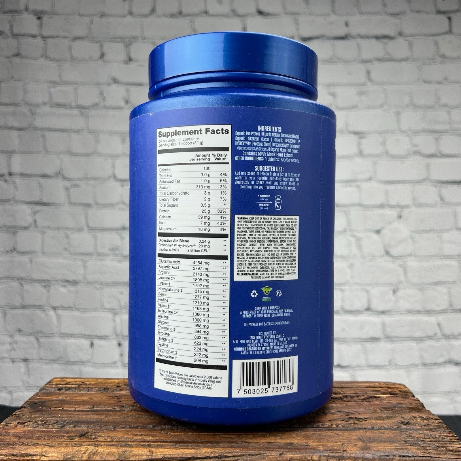 Birdman Falcon Organic Plant Protein Powder Chocolate, 2.64lbs (1200g)