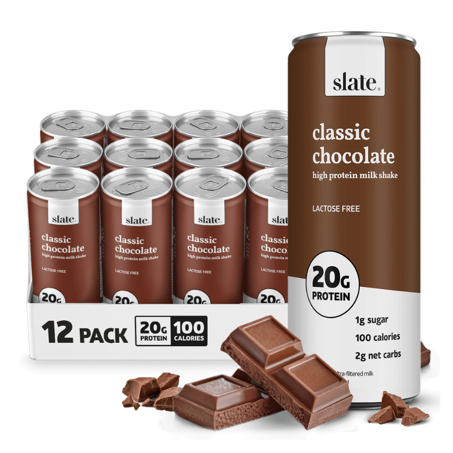 Slate 20G Protein Milk Shakes – Classic Chocolate Shake (11 fl oz), 12 Cans